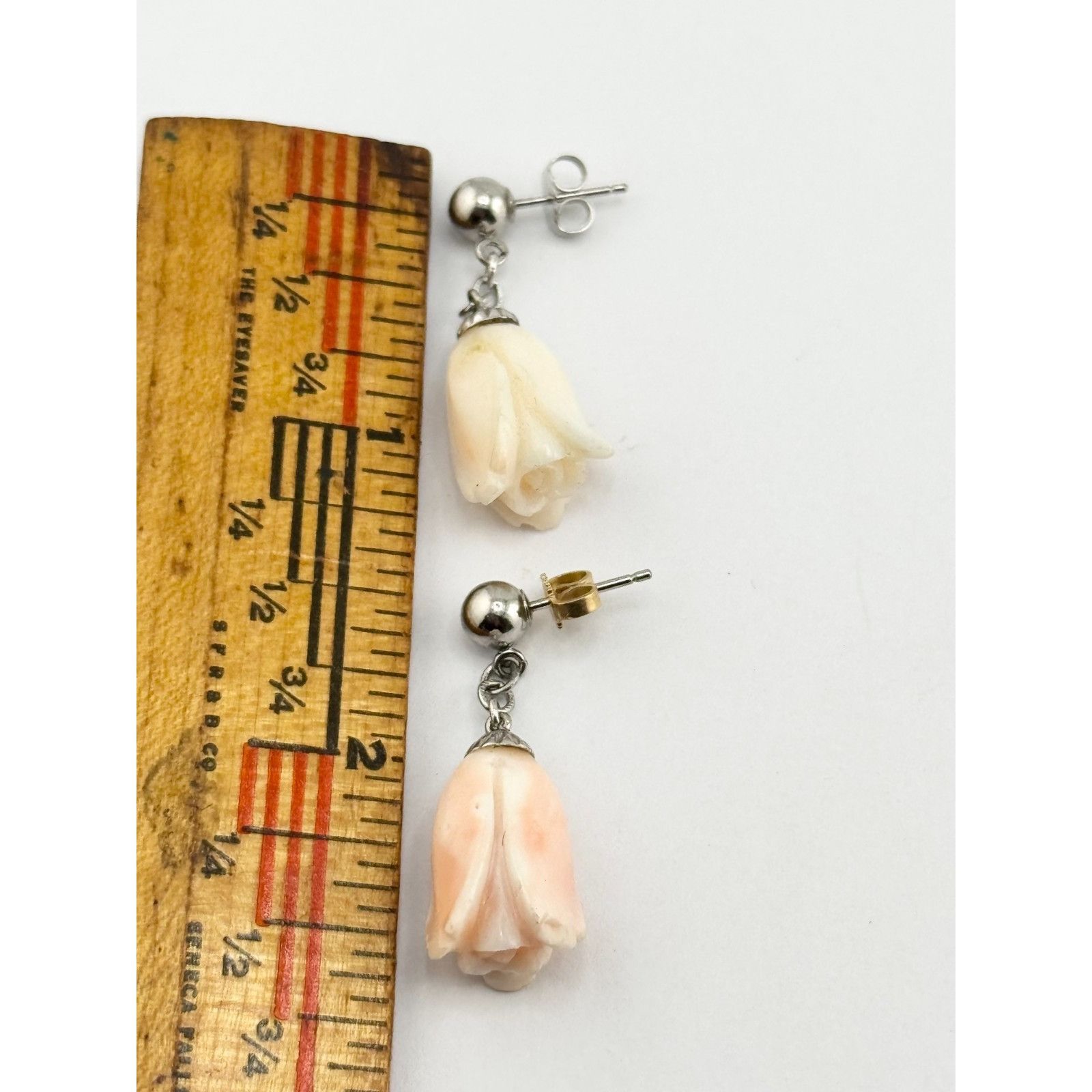 Vintage Vintage carved stone Rose flower dangle drop earrings Size ONE SIZE - 5 Thumbnail