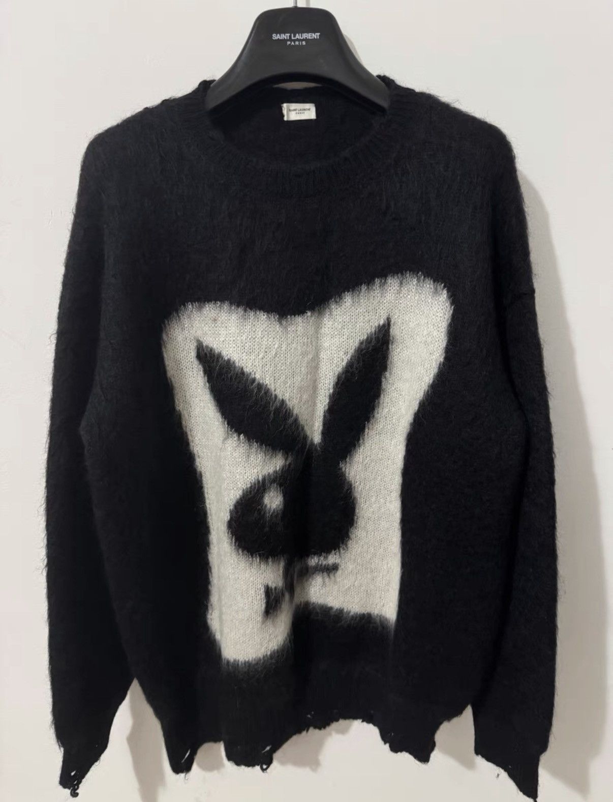 Saint Laurent Paris Saint Laurent (SLP) 22FW Black/White Mohair Playboy Sweater Size US XL / EU 56 / 4 - 1 Thumbnail