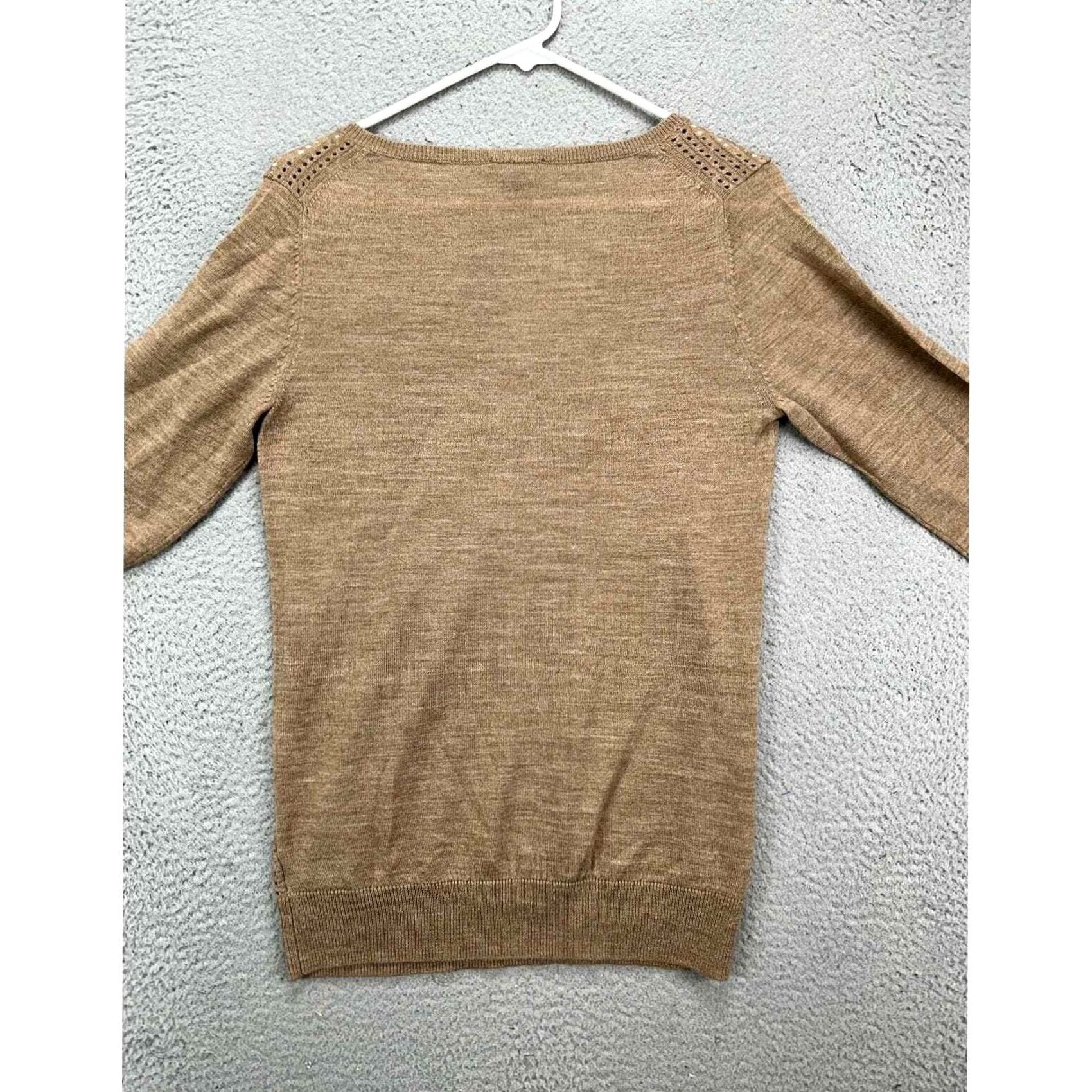 Vintage VINTAGE The Limited Sweater Womens Small Tan Merino Wool Blend V-Neck Knit Pullover NEW Size S / US 4 / IT 40 - 4 Thumbnail
