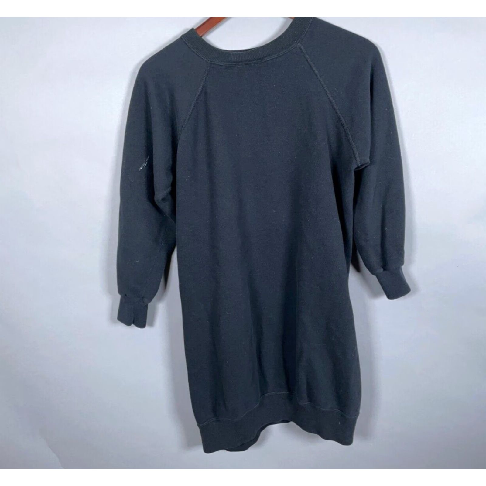 Jockey VINTAGE Women's 80s Horse & Jockey Print Elongated Sweatshirt Raglan Sleeve Black Medium Retro Activewear Size M / US 6-8 / IT 42-44 - 2 Thumbnail