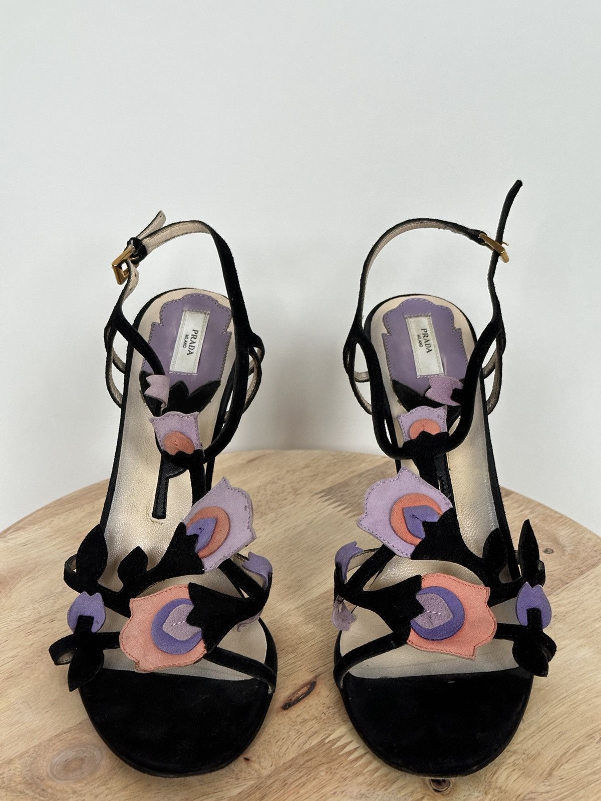 Prada Prada Tulip Floral suede strap sandals heels Size US 7.5 / IT 37.5 - 4 Thumbnail