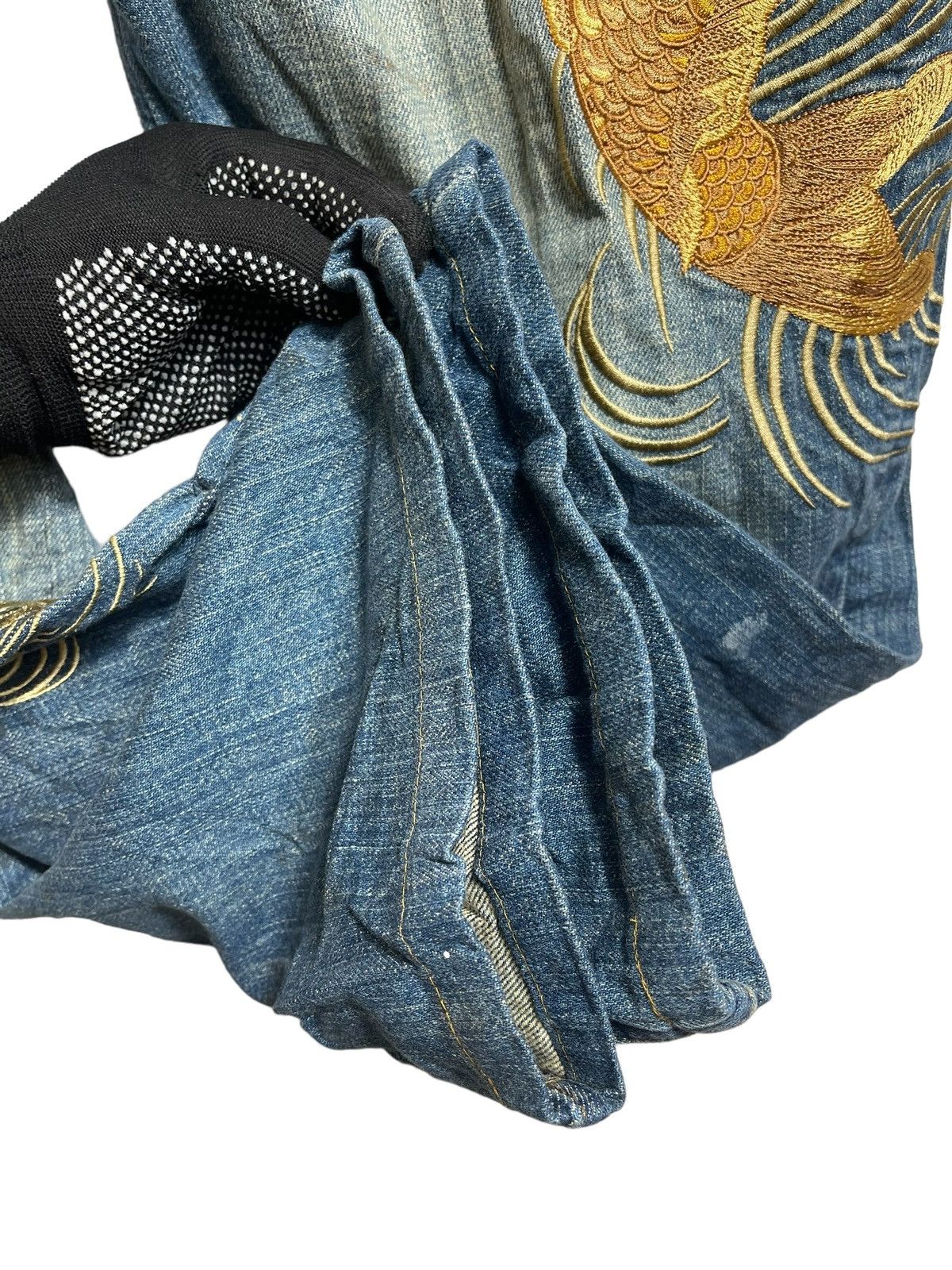 If Six Was Nine Vintage Karakuri Generation Big Koi Fish embroidered Denime Size US 35 - 3 Thumbnail