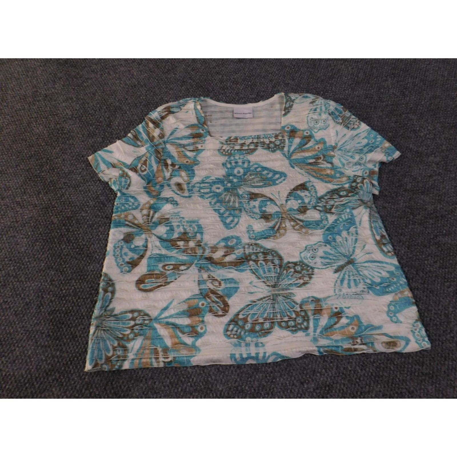 Vintage VINTAGE Alfred Dunner Shirt Womens 2XL Blue White Butterfly Print Crinkle Scoop T-Shirt Womens Plus Size XXL Size XXL / US 16-18 / IT 52-54 - 2 Thumbnail