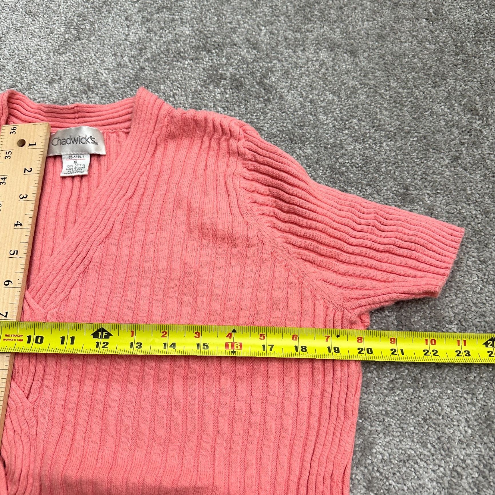 Pinko Chadwicks Womens Sweater XL Salmon Pink Short Sleeve V-Neck Knit Cotton Casual Size XL / US 12-14 / IT 48-50 - 6 Thumbnail