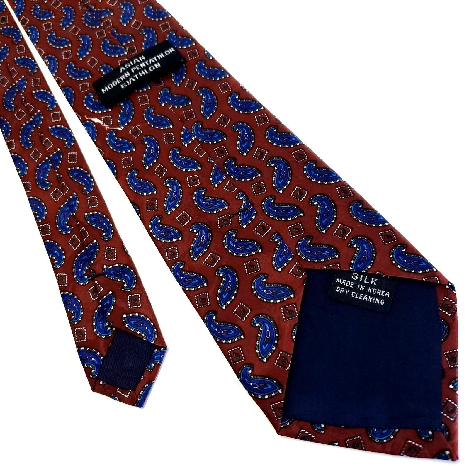 Designer Asian Modern Pentathlon Biathlon Red Blue Silk Tie Woven Sho Size ONE SIZE - 3 Thumbnail