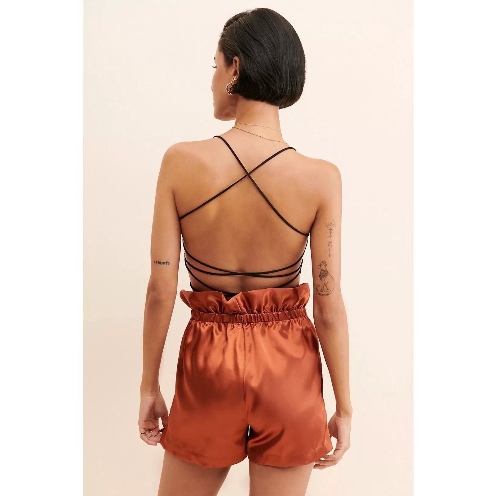 Anthropologie New Allina Liu Webb Satin Shorts $120 LARGE Copper Size 32" / US 10 / IT 46 - 3 Thumbnail