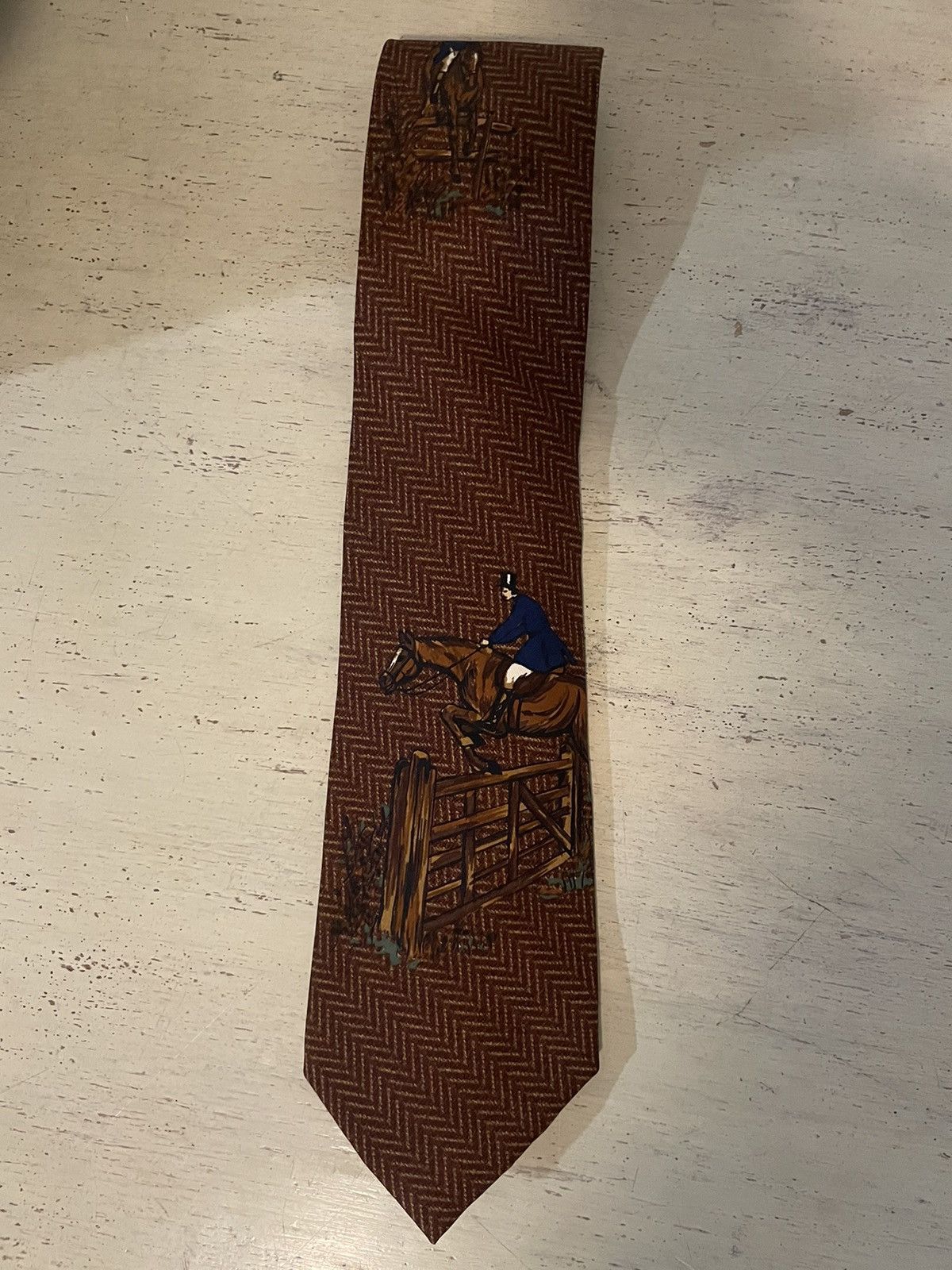 Polo Ralph Lauren × Vintage Rare Herringbone-Jumper Print Silk Tie Size ONE SIZE - 1 Thumbnail