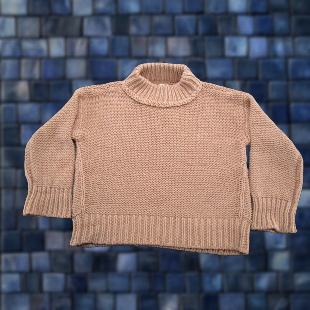 Vintage Mystree Heavy Cotton Knit Pullover Sweater Women Large Mock Neck Beige Size L / US 10 / IT 46 - 1 Thumbnail