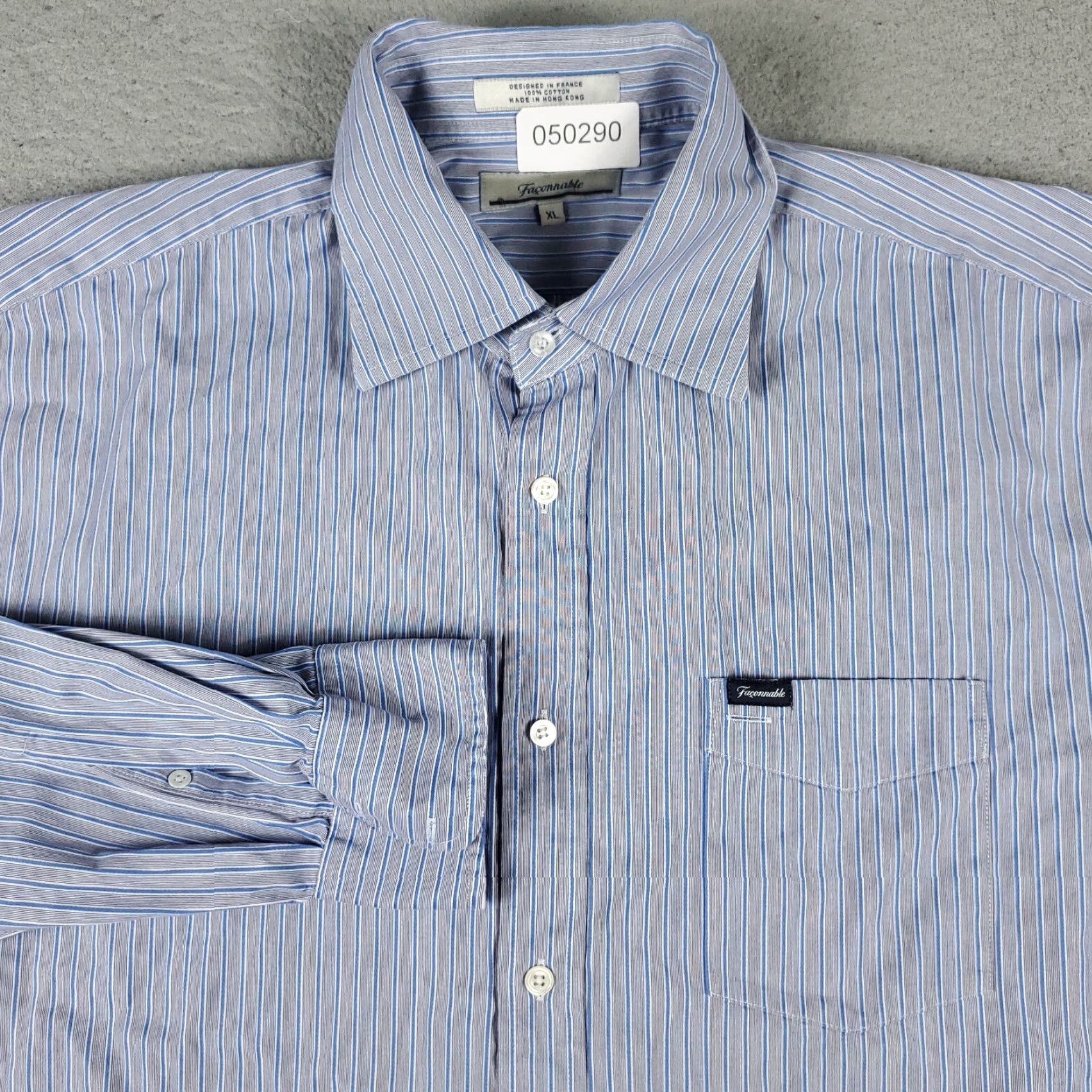 Faconnable Façonnable Shirt Mens XL Blue Striped Button-Up Long Sleeve Collared Cotton Casual Dress Shirt Men XL Blue Striped Modern Preppy Size US XL / EU 56 / 4 - 2 Thumbnail
