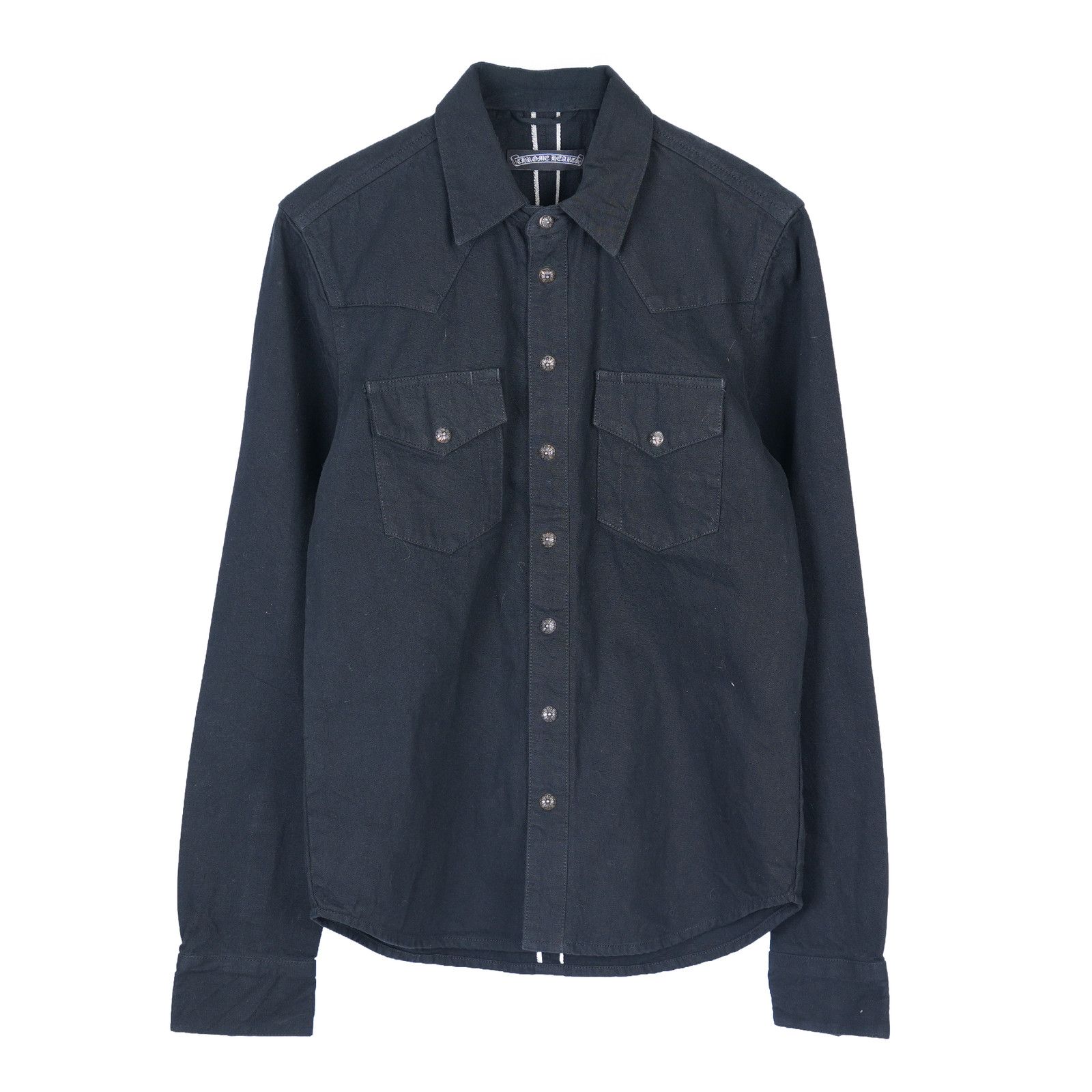 CHROME HEARTS BLACK VINTAGE CROSS PATCH WORK DOG SHIRT