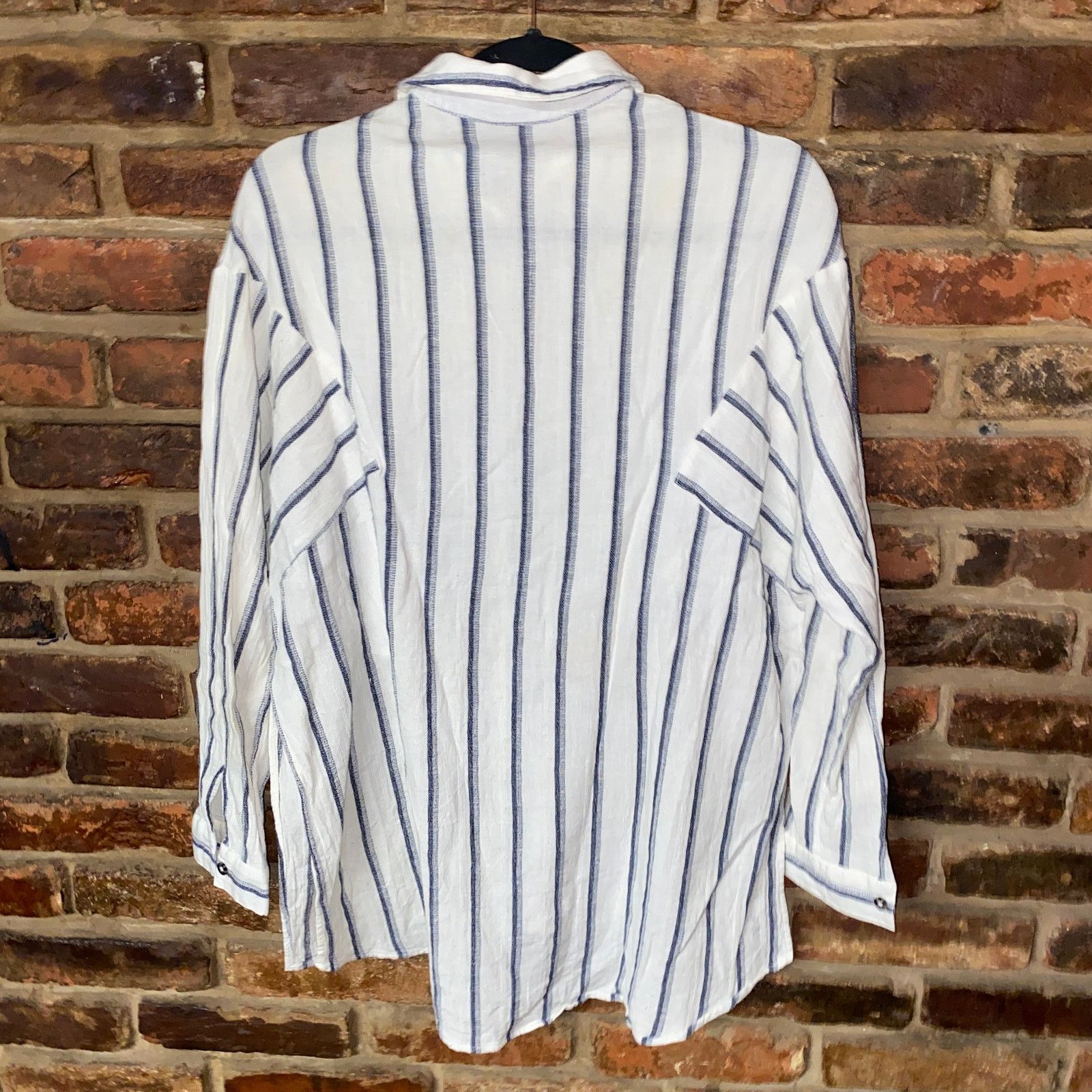 Topshop Topshop White Blue Striped Oversized Button Down Top US 4 Size S / US 4 / IT 40 - 8 Thumbnail