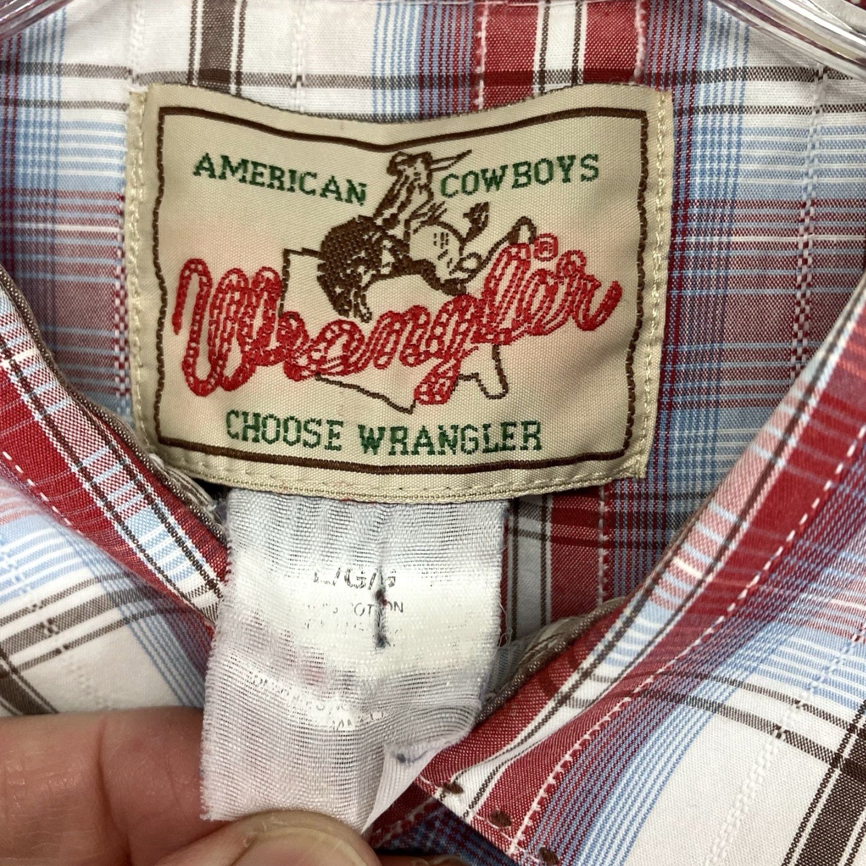 Wrangler VINTAGE Wrangler Shirt Mens Large Red Plaid Pearl Snap Cowboy USA Western Rodeo Shirt (Button-Up, Cowboy, Retro) Mens Size US L / EU 52-54 / 3 - 3 Thumbnail