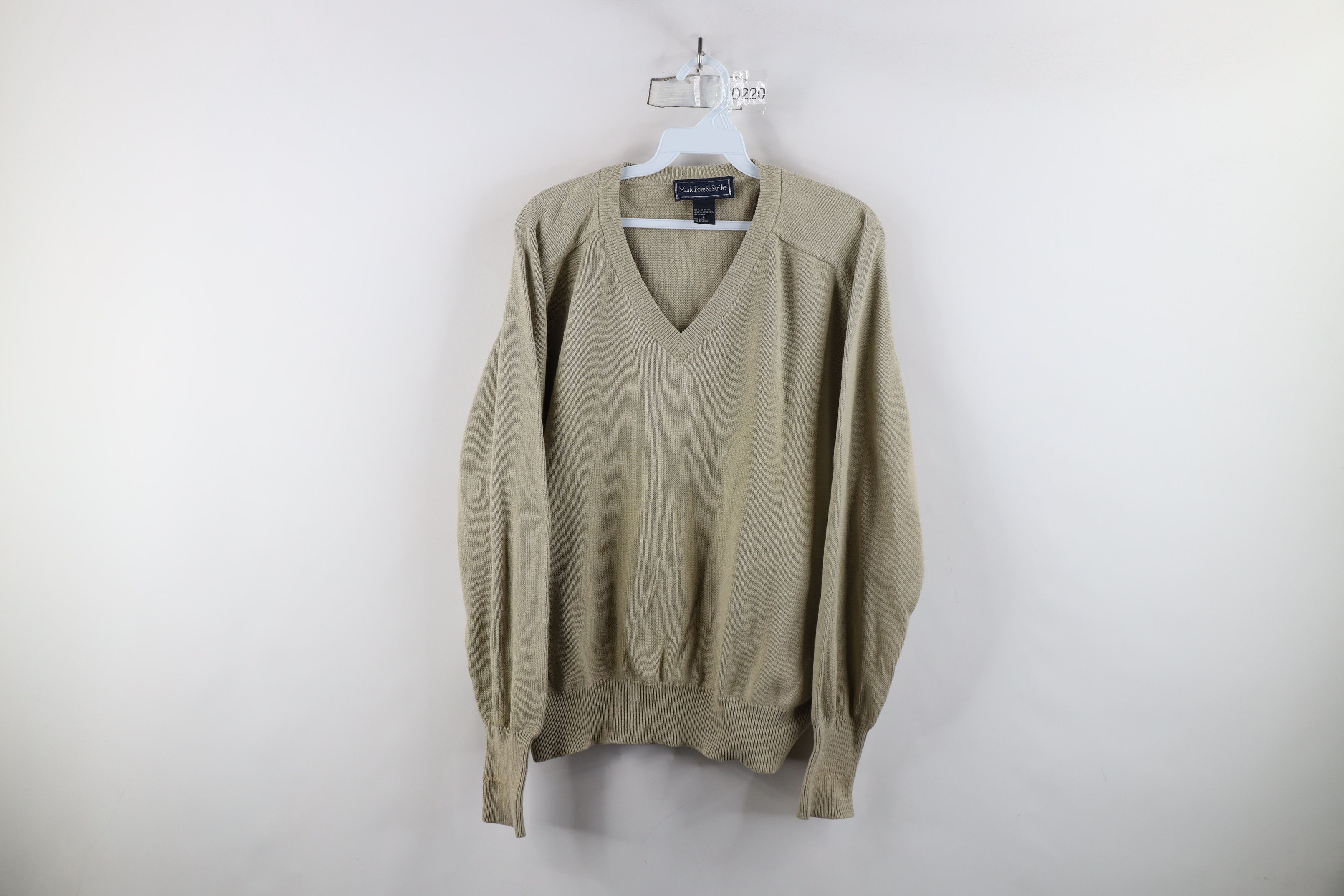Vintage Vintage 90s Streetwear Cotton Knit V-Neck Sweater Beige Size US L / EU 52-54 / 3 - 1 Thumbnail