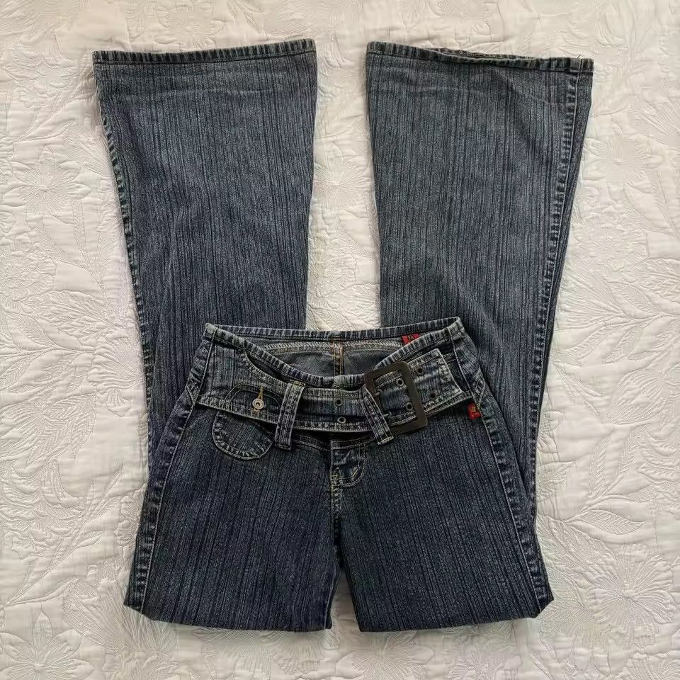 Jean Y2k Bootcut Jeans Belt Buckle Low Rise Pants Size 27" / US 4 / IT 40 - 2 Thumbnail