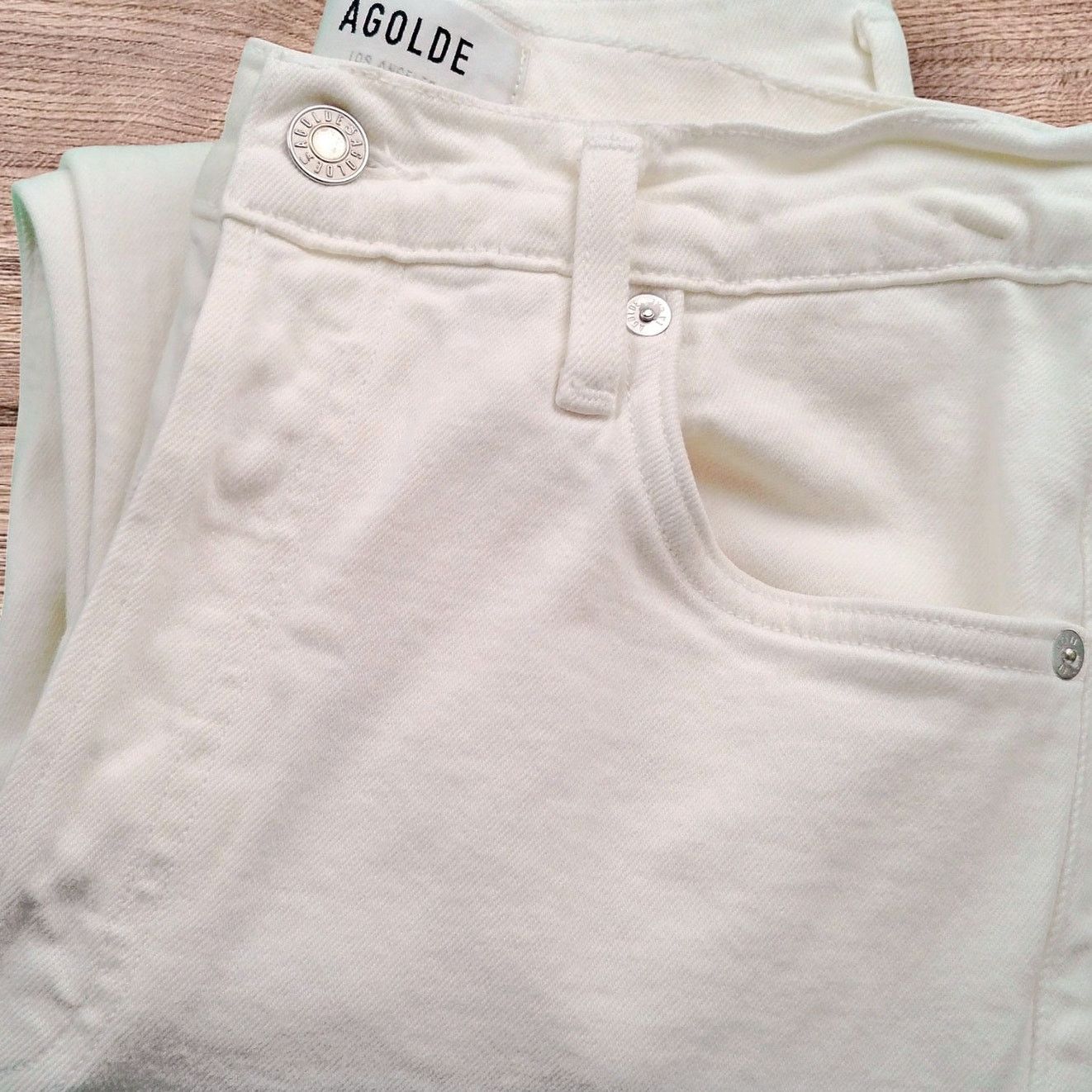 Agolde AGOLDE Nico High Rise Button Fly White Denim Cropped Jeans Size 27" / US 4 / IT 40 - 2 Thumbnail