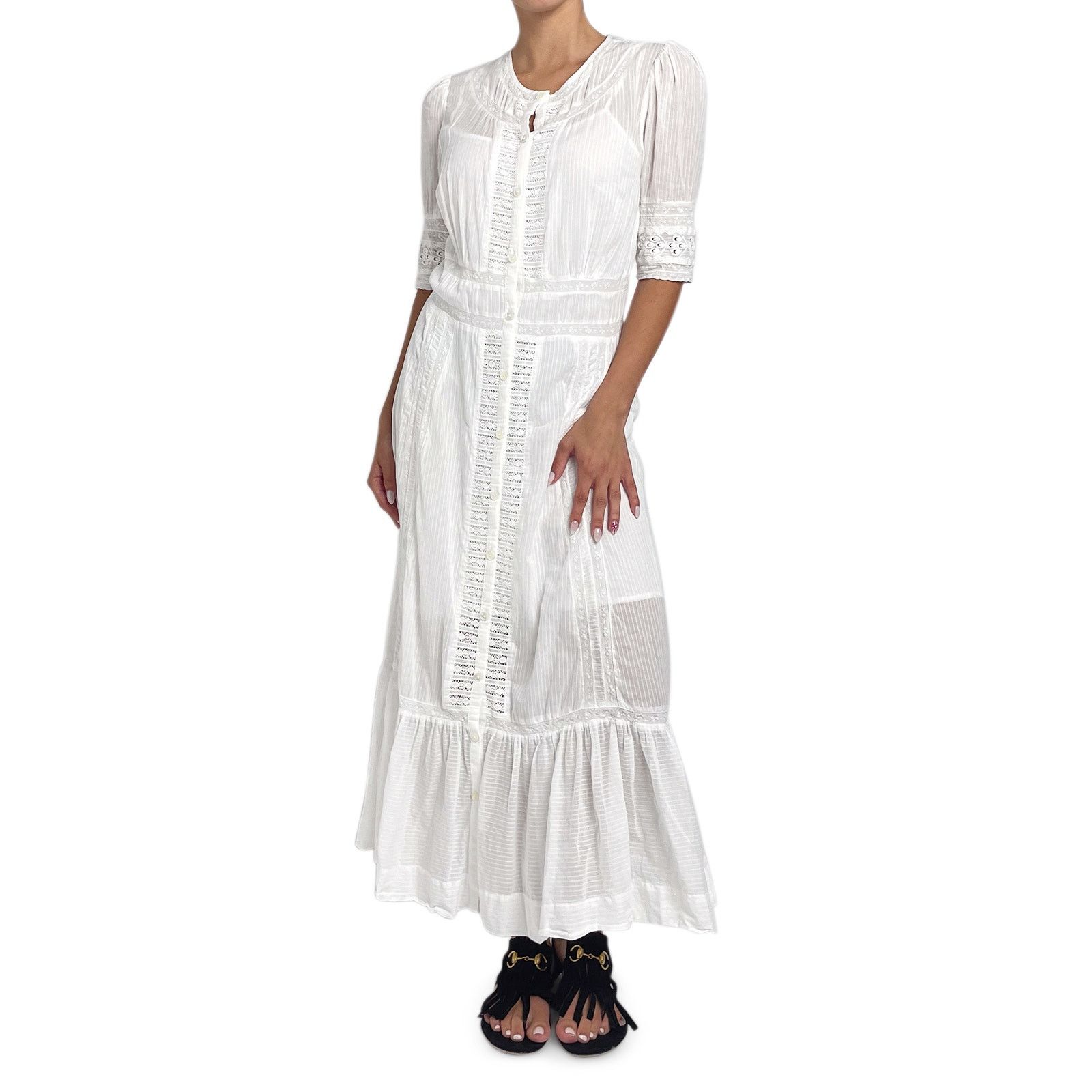 Maje White Long Sleeve Broderie Dress Size 4XL / US 24-26 - 2 Thumbnail