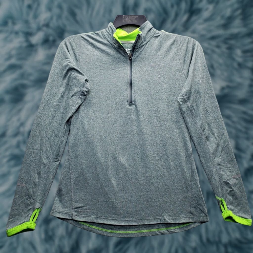 Nike Nike Dri-Fit Womens 1/4 Zip Pullover Slim Fit S Green Running Thumb Hole Sleeve Shirt Size S / US 4 / IT 40 - 1 Thumbnail