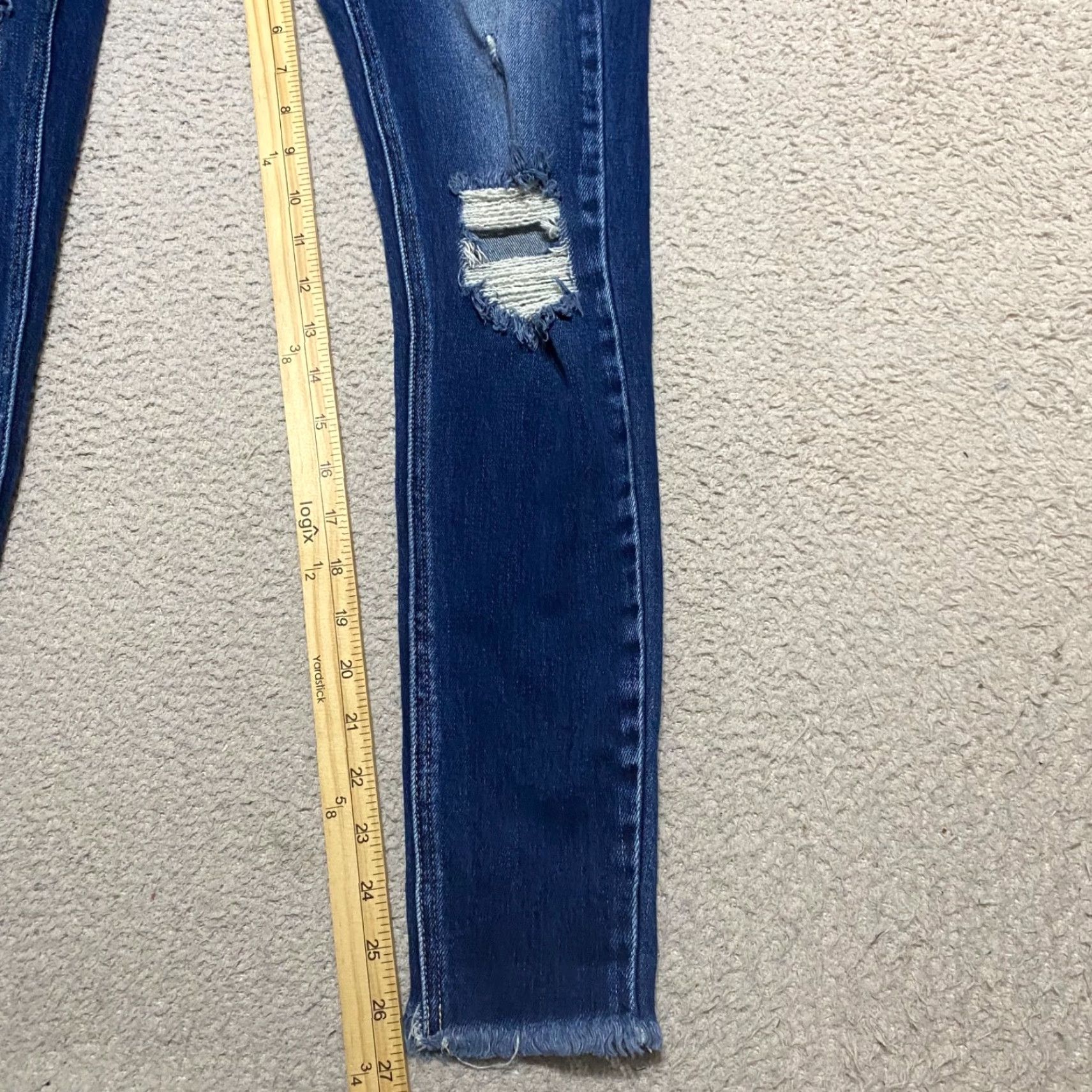 Vintage KanCan Jeans Blue Denim Dark Wash Skinny Distressed Raw Hem Womens Size 25 Regular Size 42" / US 20 - 5 Thumbnail
