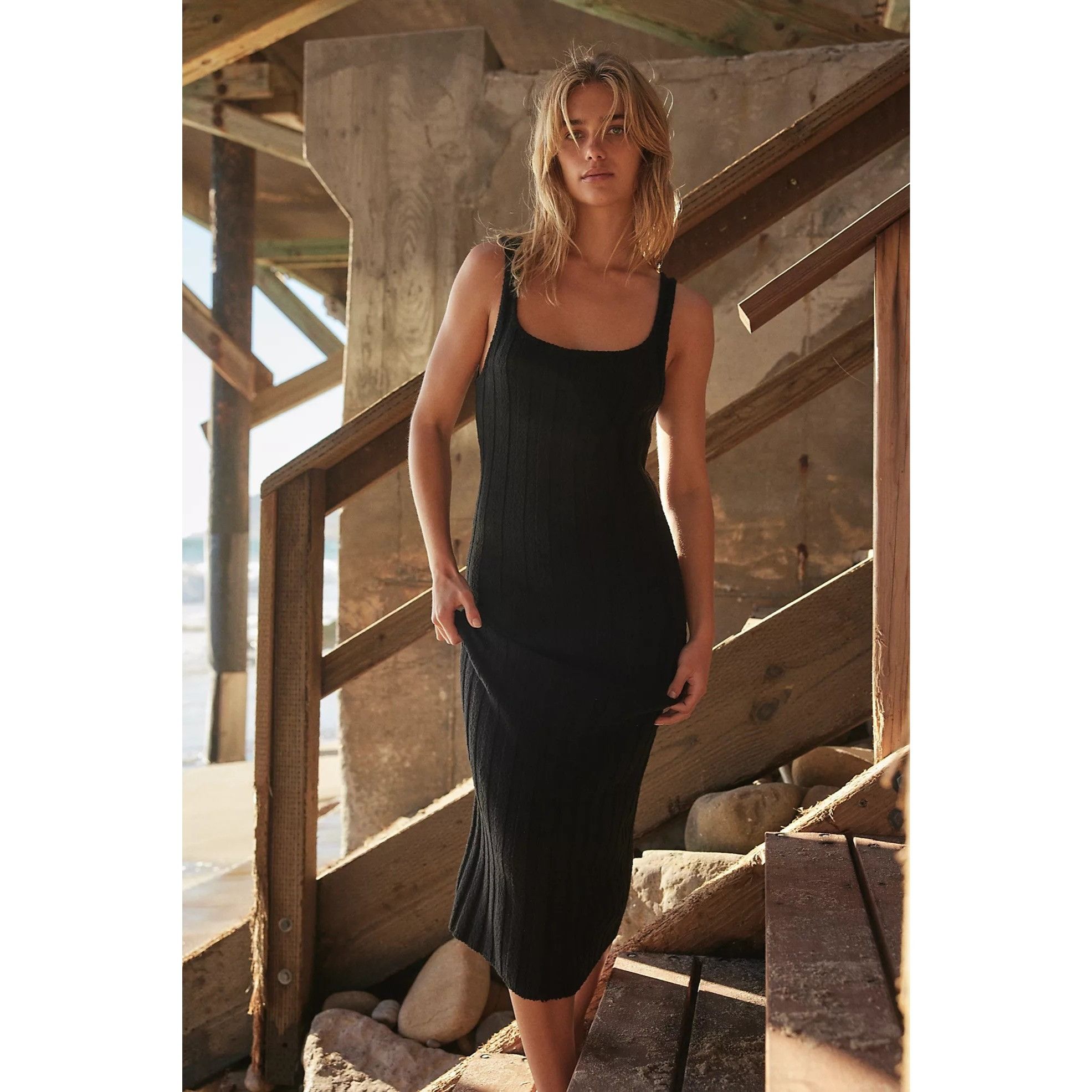 Free People Free People Santos Black Sweater Midi Dress Size S / US 4 / IT 40 - 3 Thumbnail