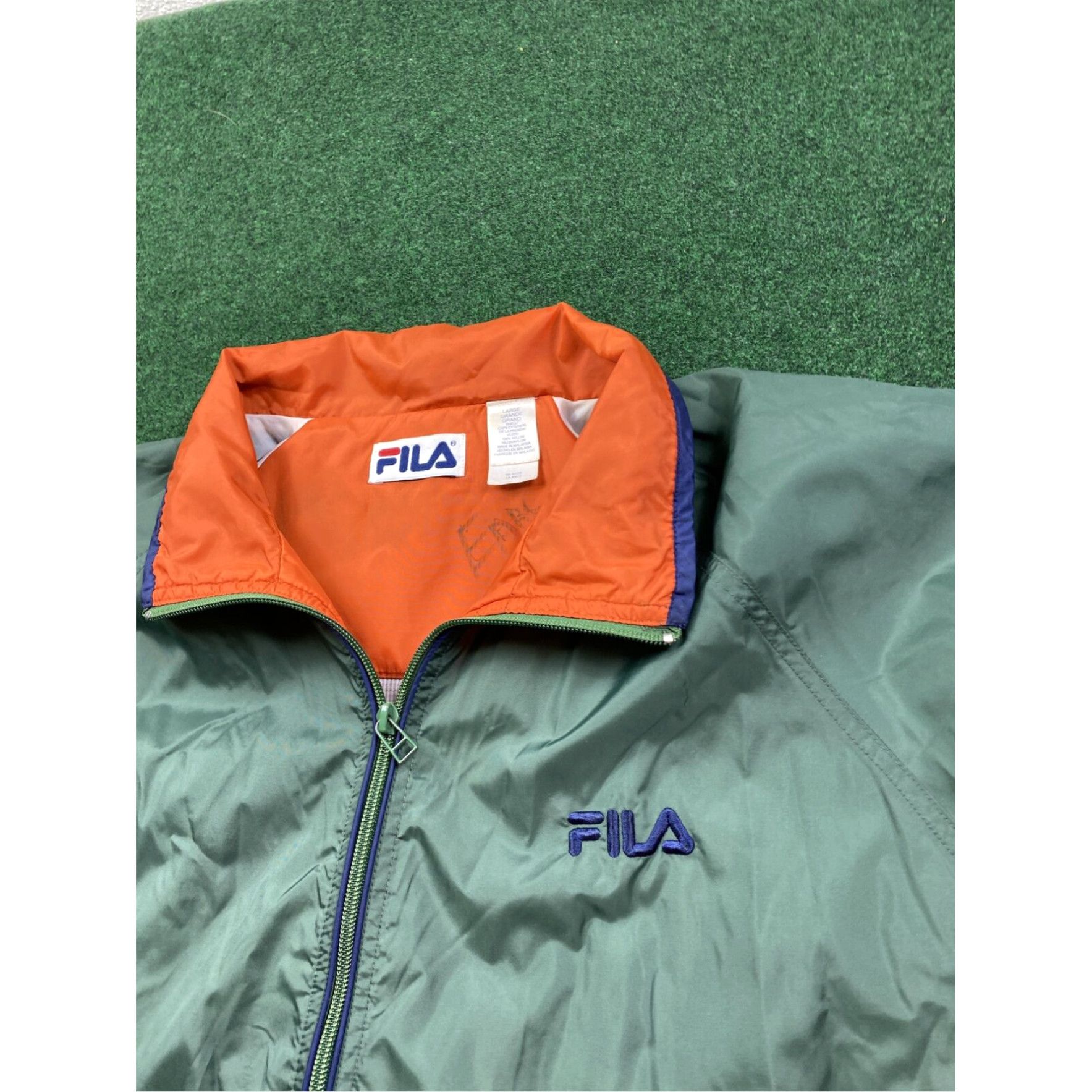 Fila Fila Mens Windbreaker Zip Track jacket Orange Hreen Nylon Size Large Lightweight Size US L / EU 52-54 / 3 - 3 Thumbnail