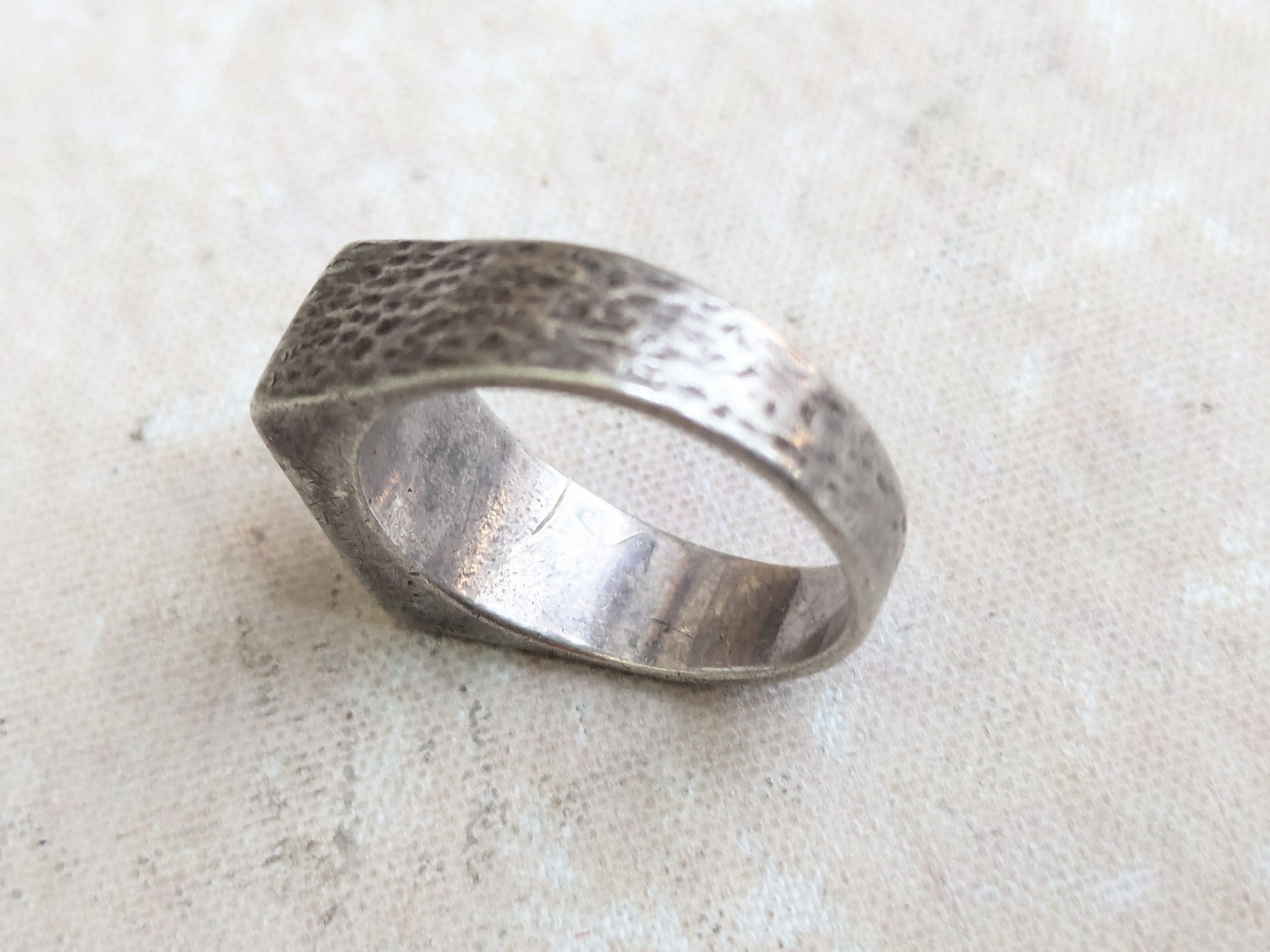 Sterling Silver Vintage Sterling Silver Signet Ring Rectangle 9 Hammered Size ONE SIZE - 10 Thumbnail