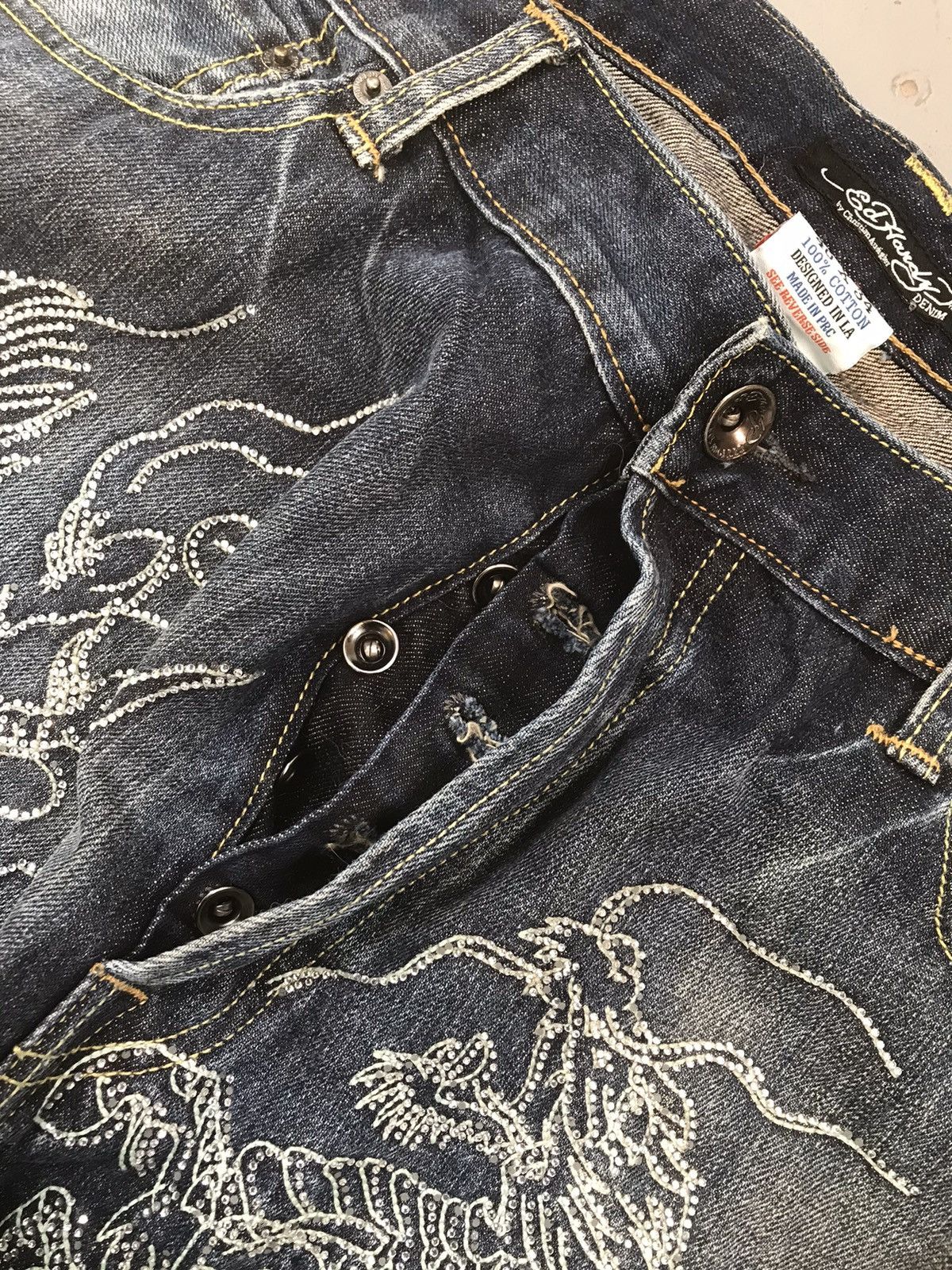 Ed Hardy × Vintage Vintage Edhardy diamond 💎 dragons 🐉 embroidered denim Size US 40 / EU 56 - 6 Thumbnail
