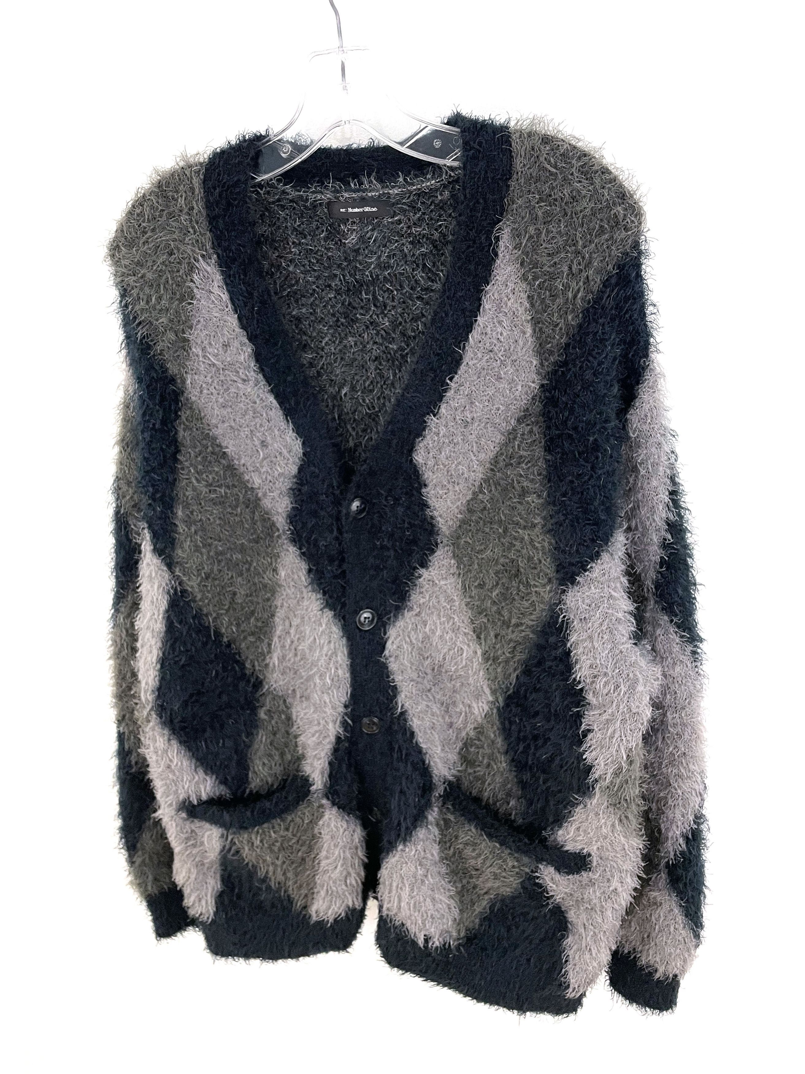 Number (N)ine Fuzzy Argyle Cardigan Size US XL / EU 56 / 4 - 2 Thumbnail