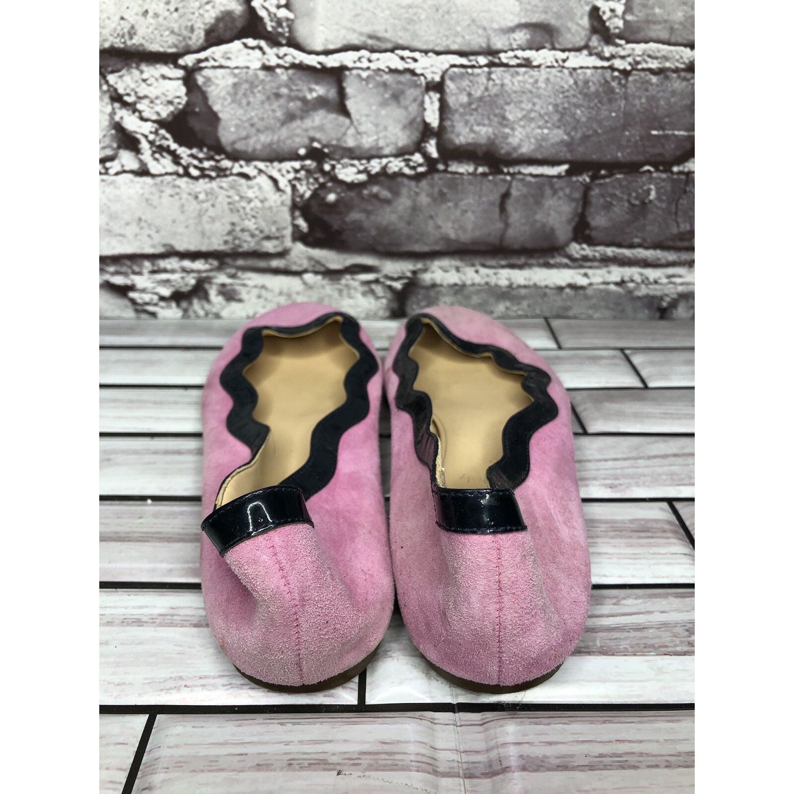J.Crew J.CREW Pink Suede Leather Blue Scalloped Ballet Flats Shoes Size US 5 / IT 35 - 7 Thumbnail