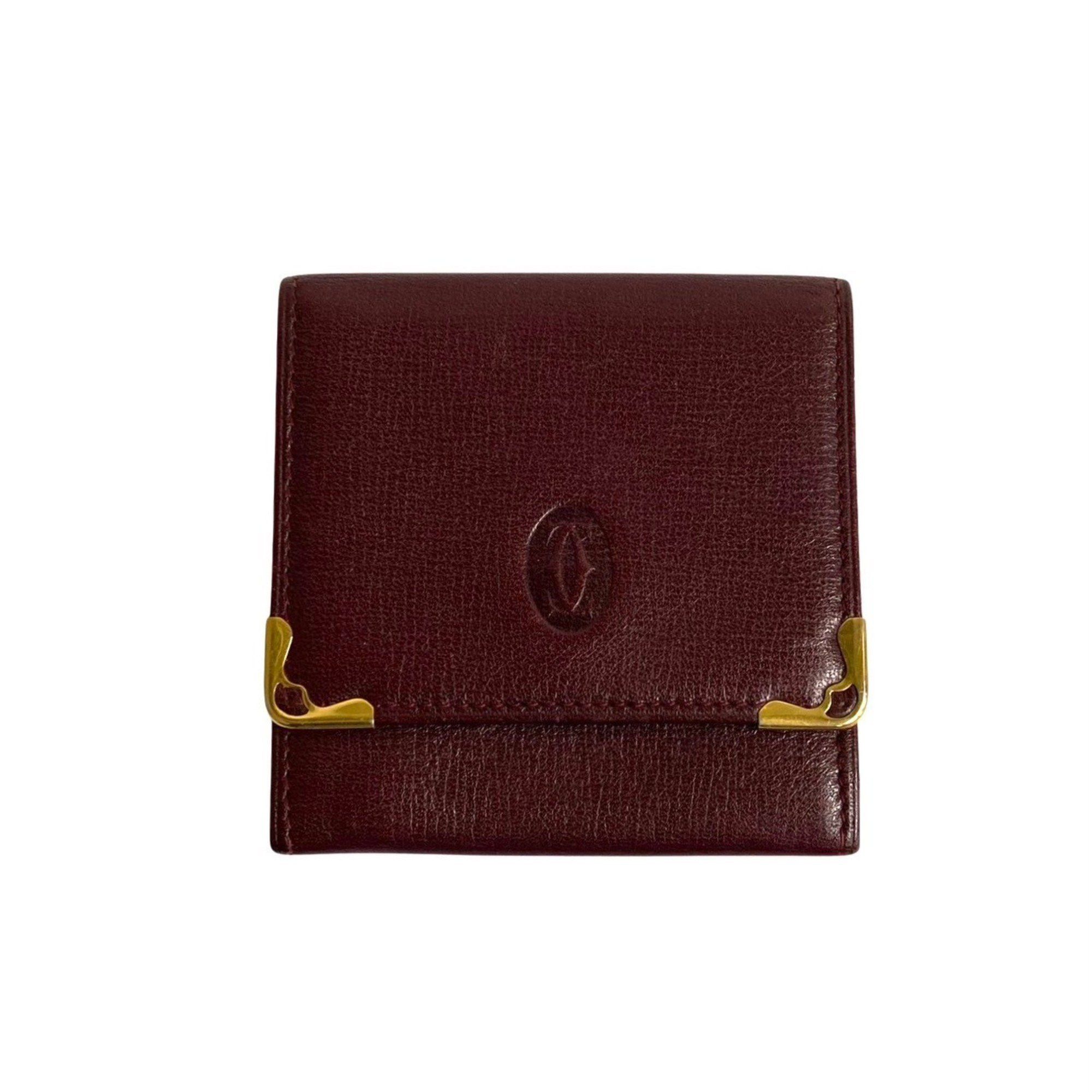 image of Cartier Mastline Leather Wallet/coin Case Coin Purse Wallet Bordeaux 88419 in Wine Red, Women's