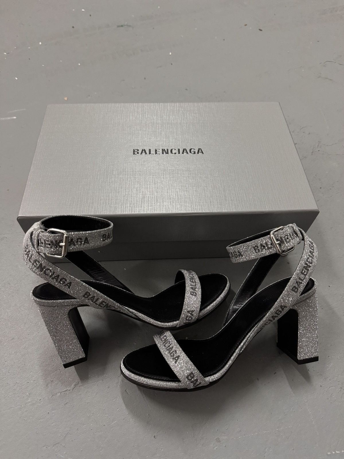 Balenciaga Balenciaga Silver Glitter Ankle Strap High Heel Sandal Size US 6 / IT 36 - 1 Thumbnail