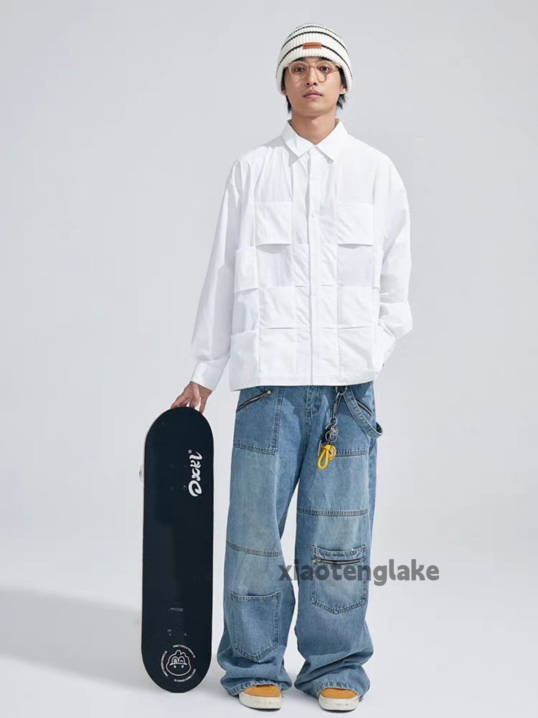 Unisex outdoor utility punk hiphop patchwork shirt