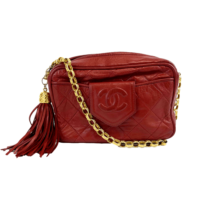 Chanel CHANEL Vintage CC Red Lambskin Gold Chain Tassel Camera Bag Crossbody Grailed