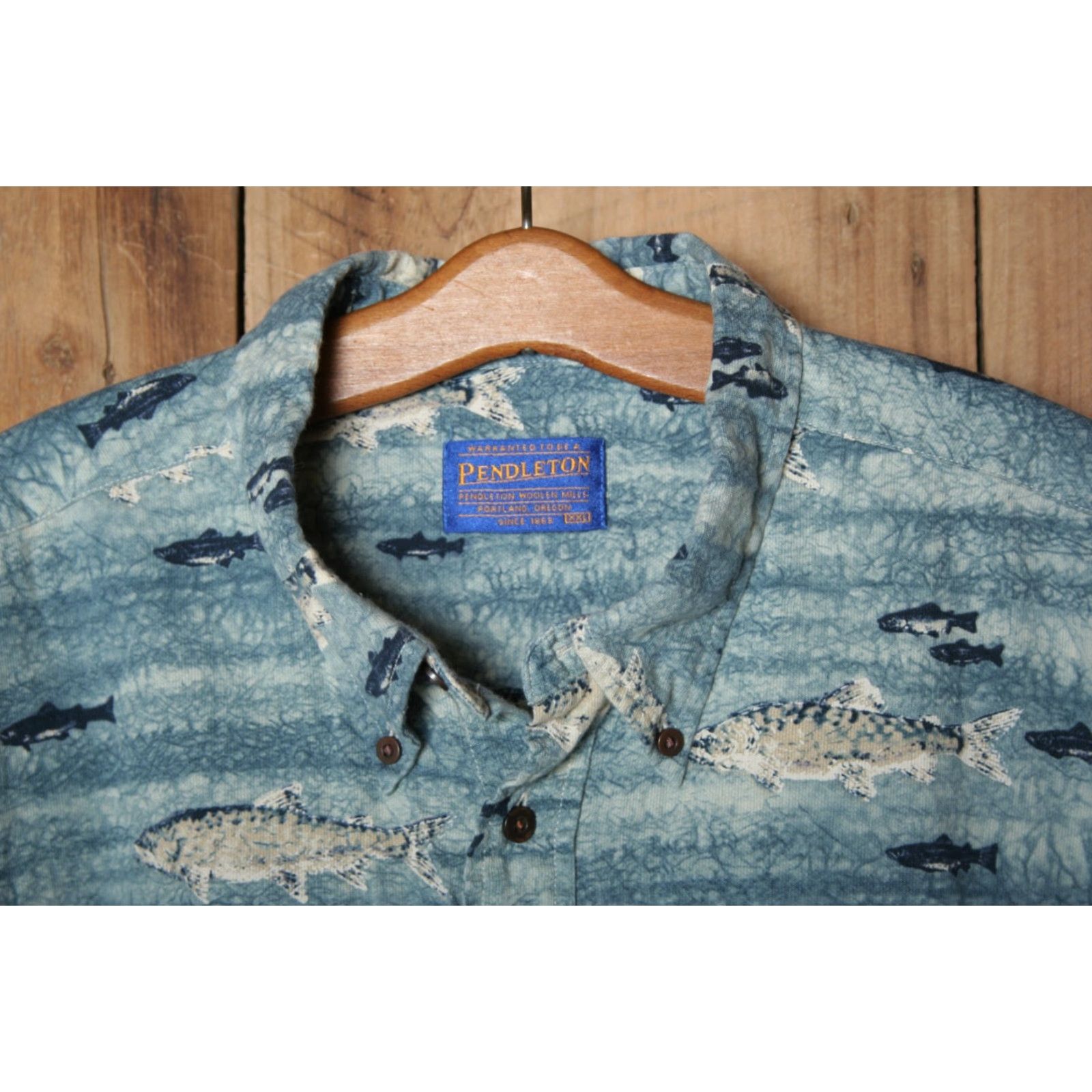 Pendleton Pendleton Blue Fish Print 100% Cotton Short Sleeve Button Front Shirt XXL Men Size US XXL / EU 58 / 5 - 3 Thumbnail