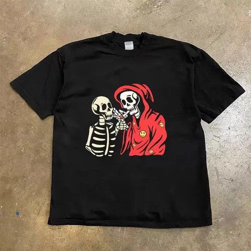 Japanese Brand Hip Hop Skull Man Smoking Print Short Sleeve T-Shirt Size US S / EU 44-46 / 1 - 5 Thumbnail