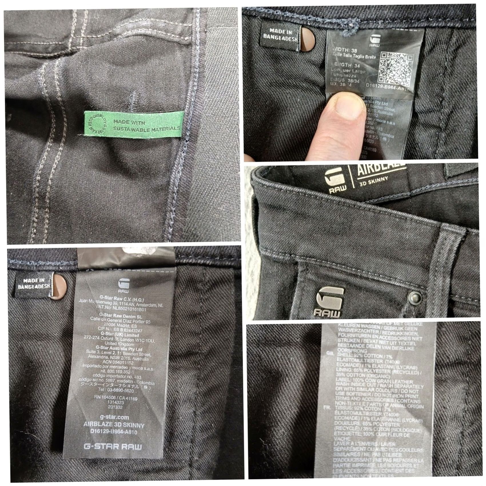 Vintage G-Star RAW Airblaze 3D Skinny Jeans 38x34 Black Size US 38 / EU 54 - 4 Thumbnail