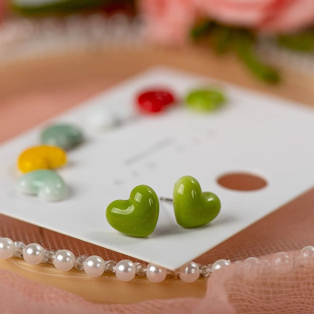 Jewelry Love Heart Stud Earrings Ceramic Ear Gift For Her Size ONE SIZE - 1 Preview