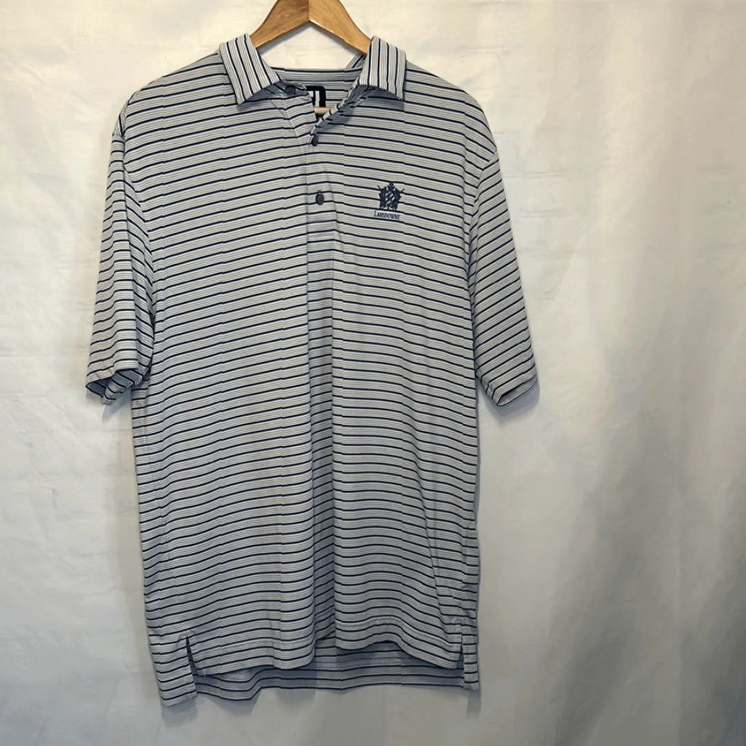 Footjoy FootJoy Lisle Multi Stripe Self Collar Grey Polo - Grey/Royal/Black/White, Large, Men, Polo, Golf, Multicolor, Striped, 26223 Size US L / EU 52-54 / 3 - 2 Thumbnail