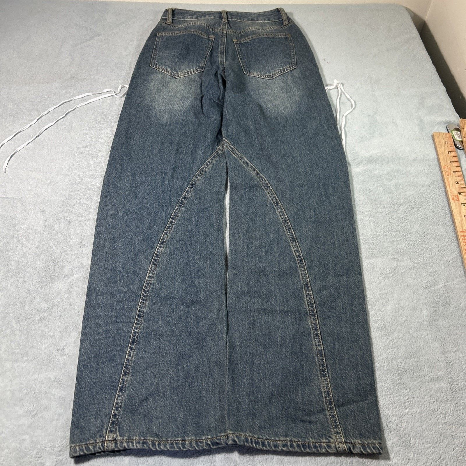 Forever 21 Tie Strap Beyond Baggy Jeans Ws 24 25x30 Wide Loose Grunge Size 25" / US 0 / IT 36 - 3 Thumbnail