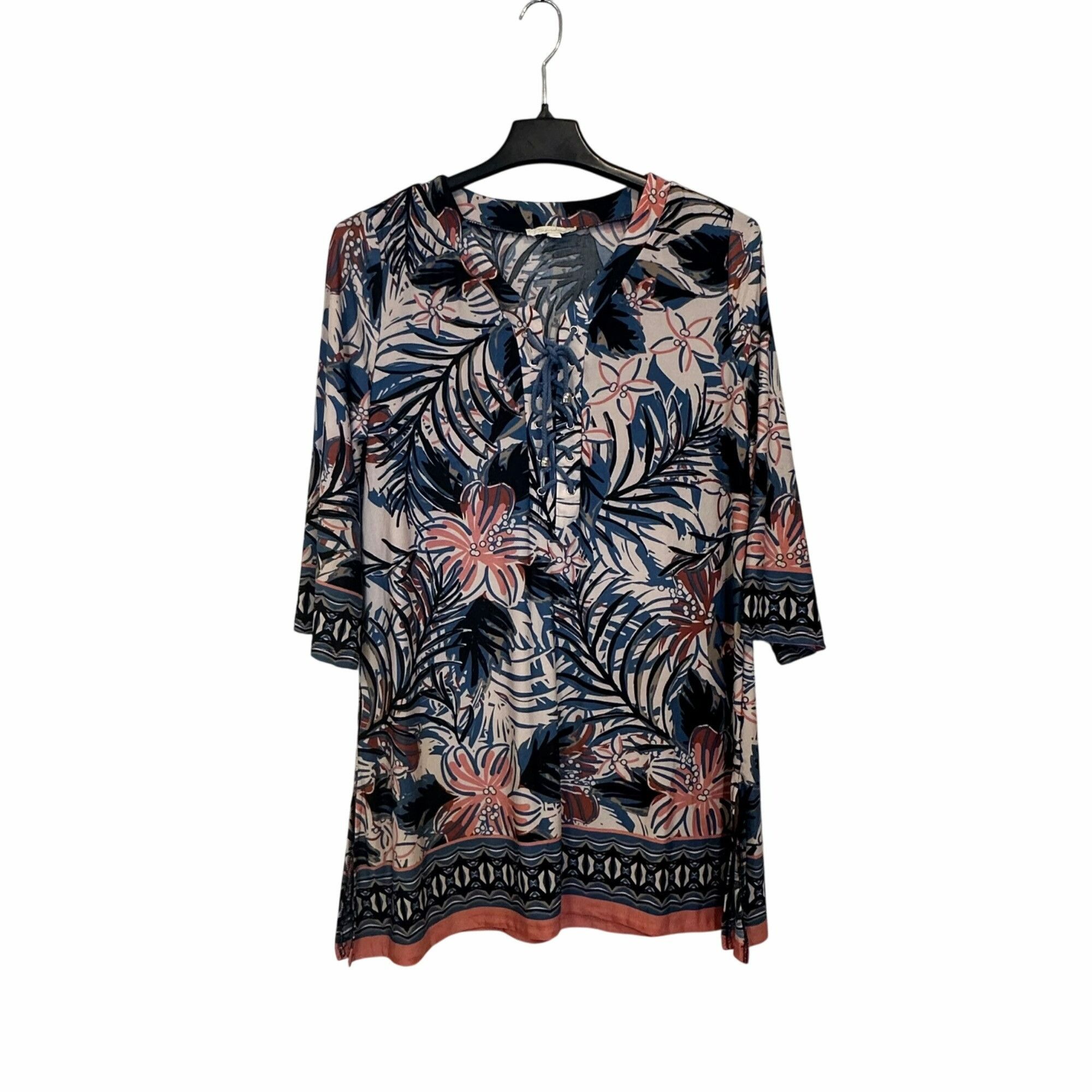 Other ✨Sandiva Sz L Women's Floral Print Tunic Top With Lace-Up De Size L / US 10 / IT 46 - 1 Thumbnail