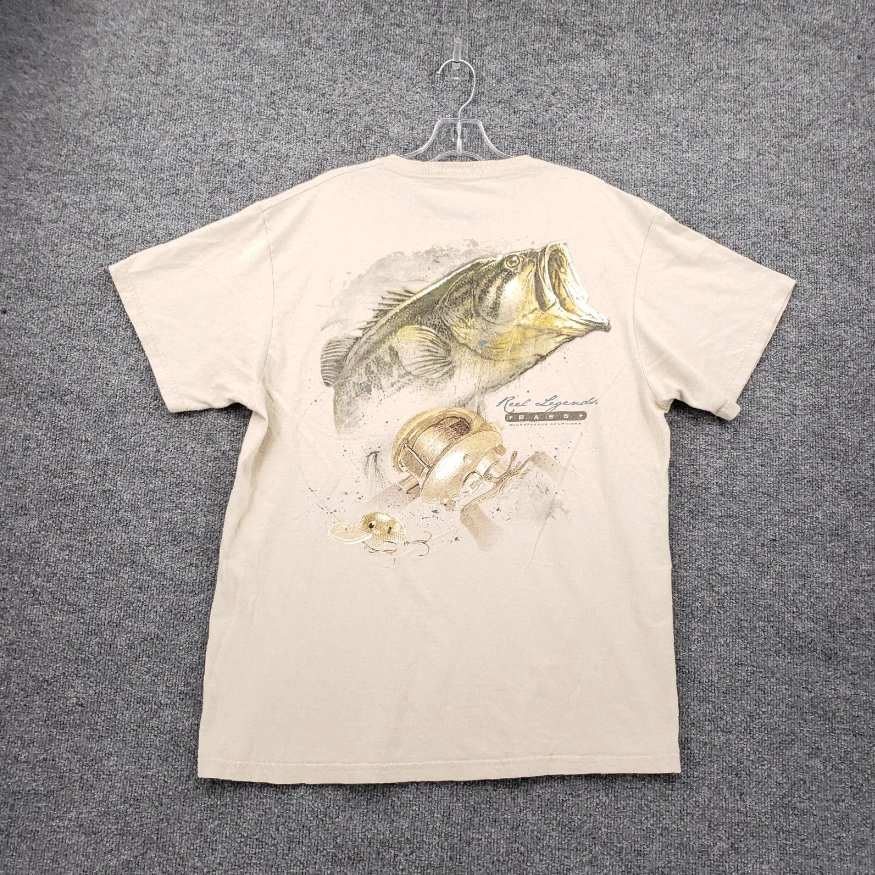 Vintage Reel Legends T-Shirt Men L Beige Bass Graphic Short Sleeve Fishing Cotton Size US L / EU 52-54 / 3 - 2 Thumbnail