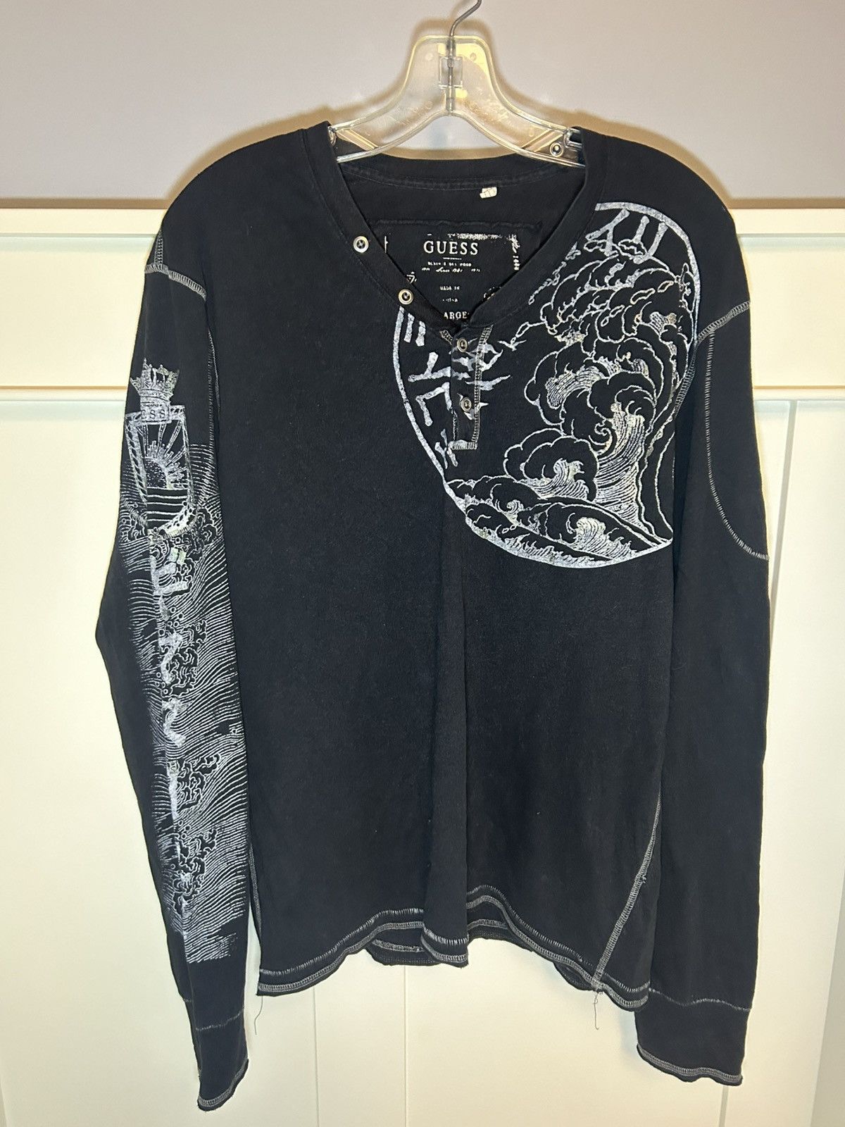 Guess × Vintage Vintage Guess Japanese metallic waves single-stitch shirt Size US XL / EU 56 / 4 - 1 Thumbnail