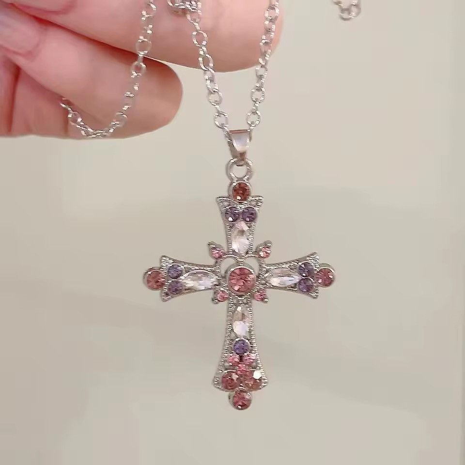 Jewelry Gothic Punk Cross Pink Necklace Size ONE SIZE - 1 Thumbnail