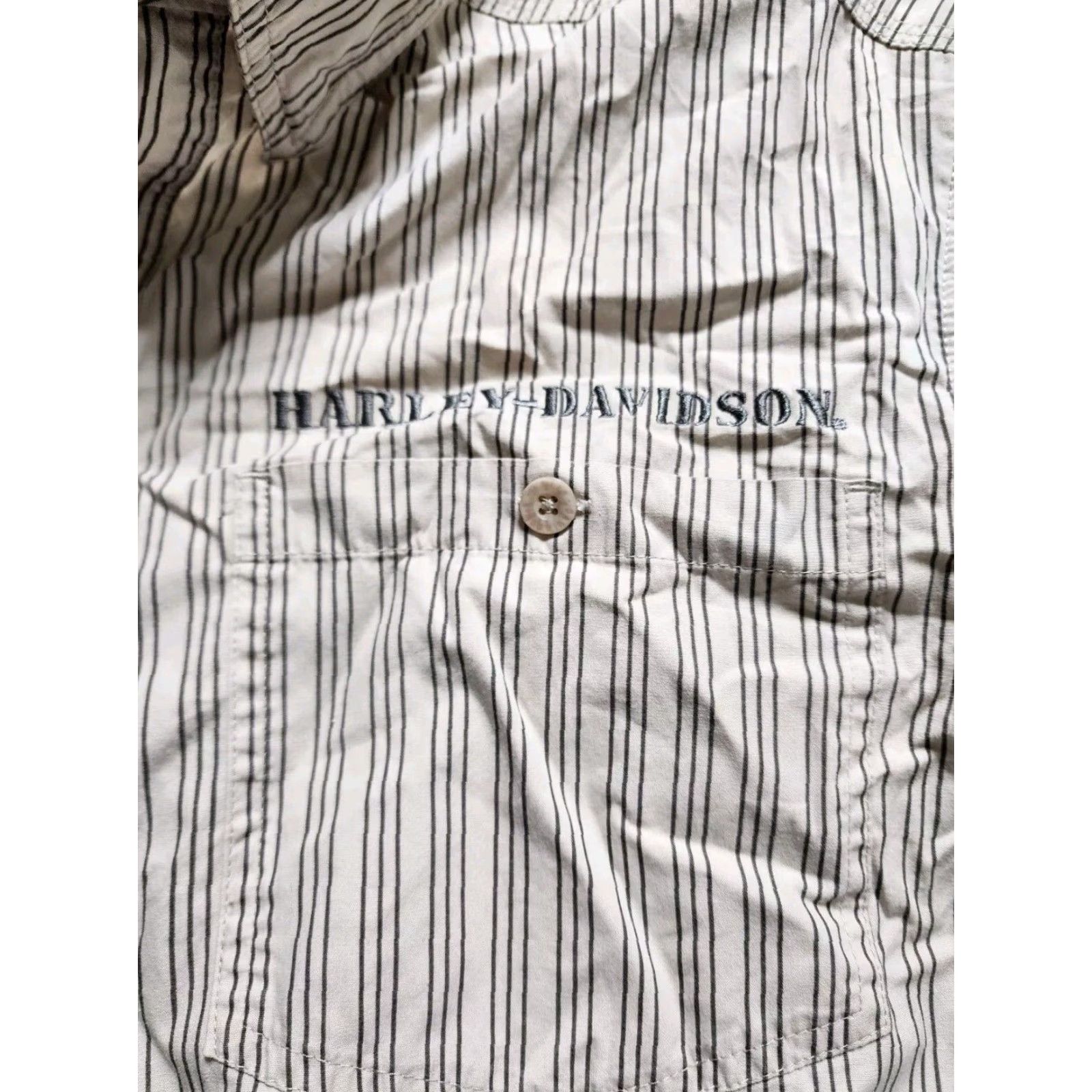Harley Davidson Harley Davidson Motorcycles Button Down Shirt Mens M Tan Striped Short Sleeve Casual Motorcycle Theme Cotton Size US M / EU 48-50 / 2 - 5 Thumbnail