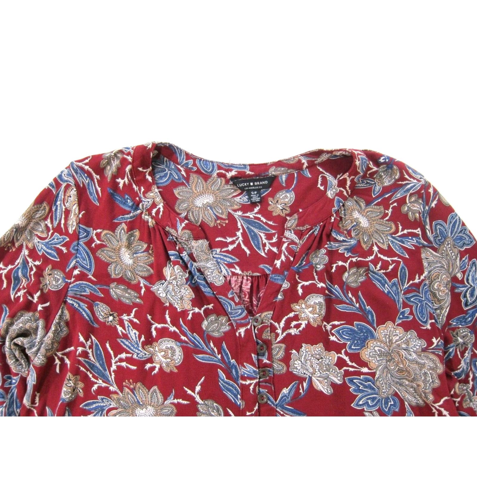 Lucky Brand Lucky Brand Blouse Paisley Floral Long Sleeve Tunic S Red Blue 100% Rayon Jersey Womens XS Size S / US 4 / IT 40 - 3 Thumbnail