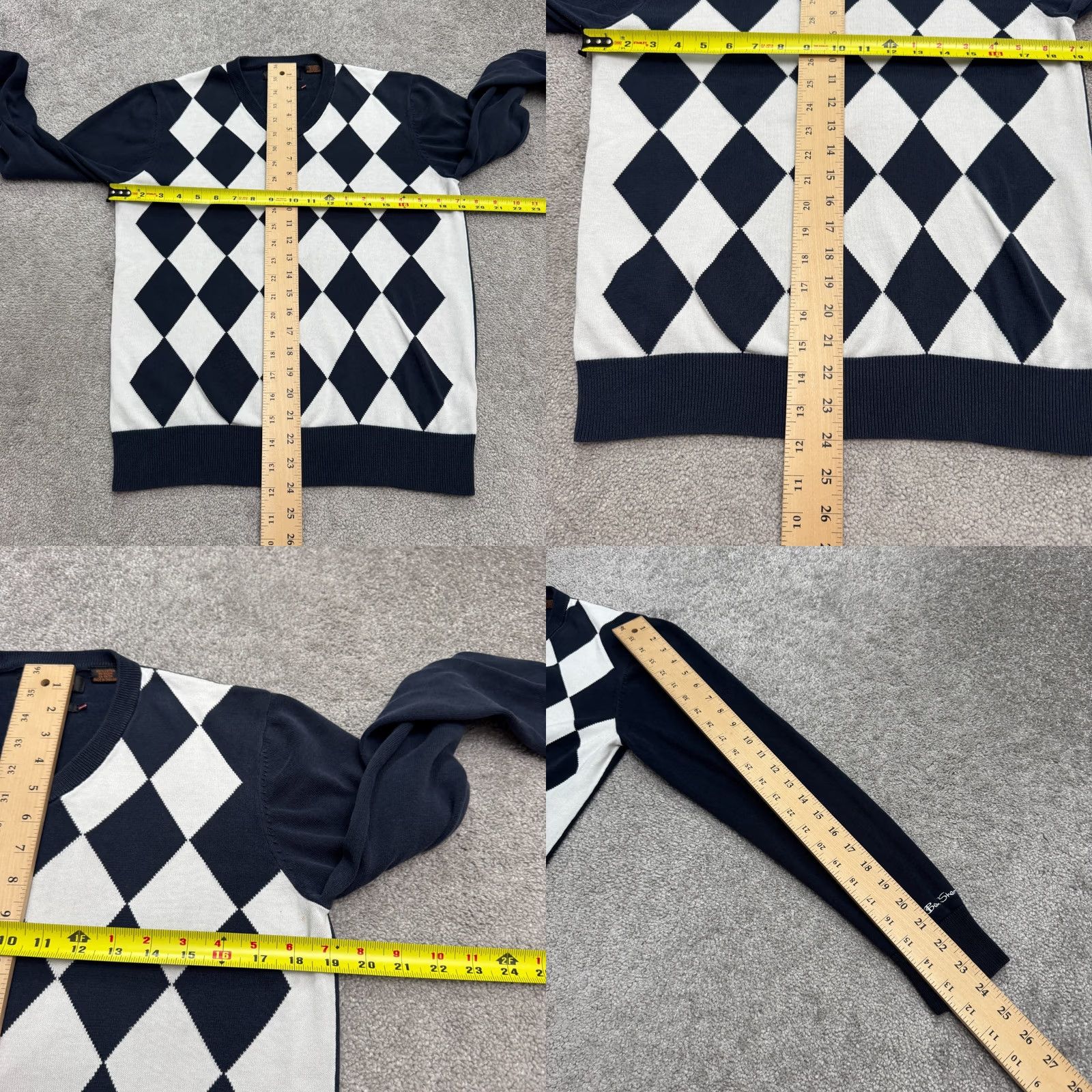 Ben Sherman Ben Sherman Signature Argyle V-Neck Pullover Sweater Mens Small Navy Blue White Size US S / EU 44-46 / 1 - 9 Thumbnail