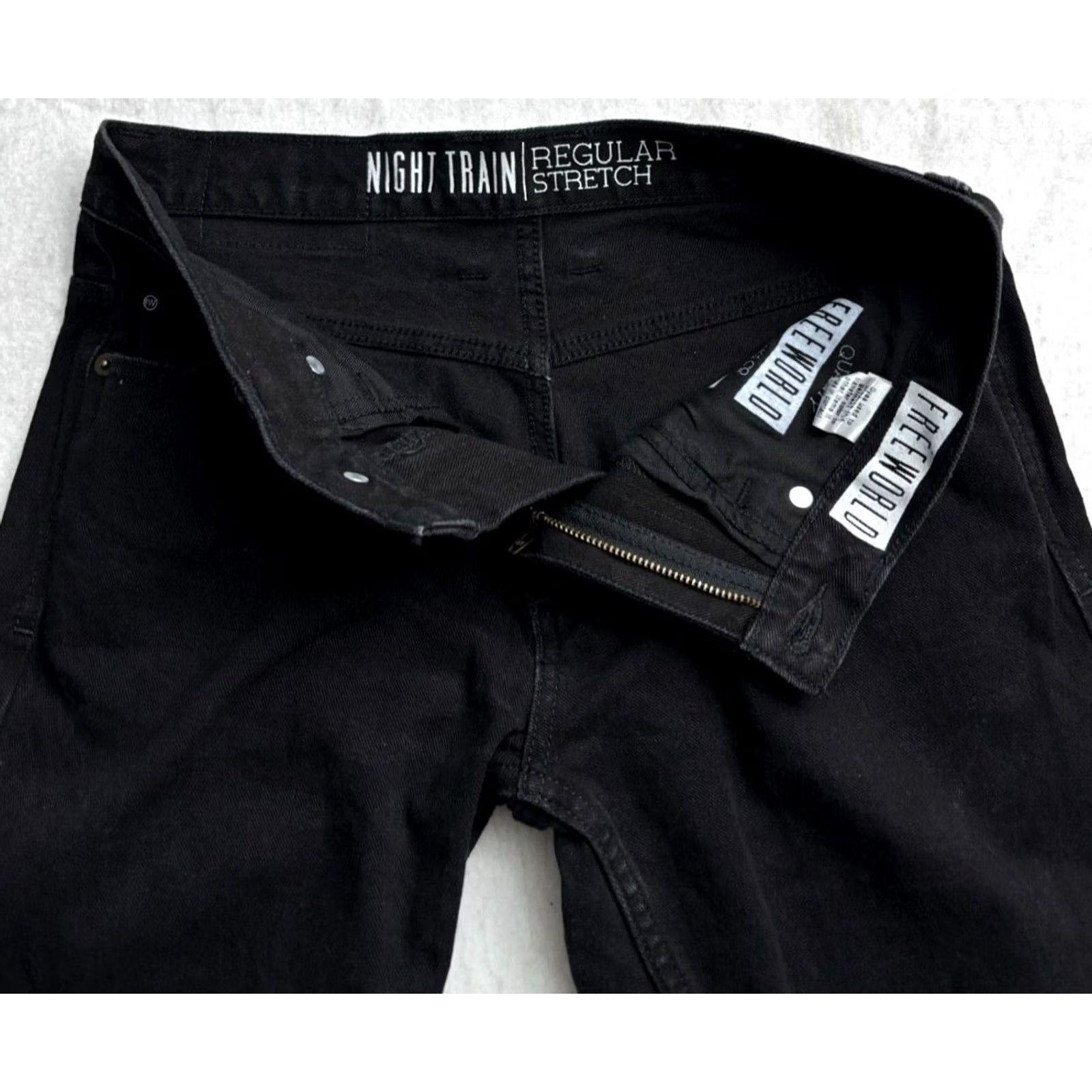Vintage Free World Night Train Jeans Mens 28 Fit (29x27) Black Regular Straight Pockets Size US 28 / EU 44 - 2 Thumbnail