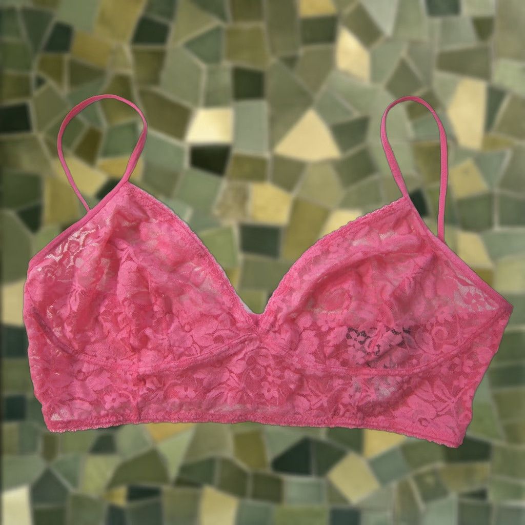 Vintage INC International Concepts Pink Lace Spaghetti Strap Bralette Bra Women Large Size ONE SIZE - 1 Thumbnail