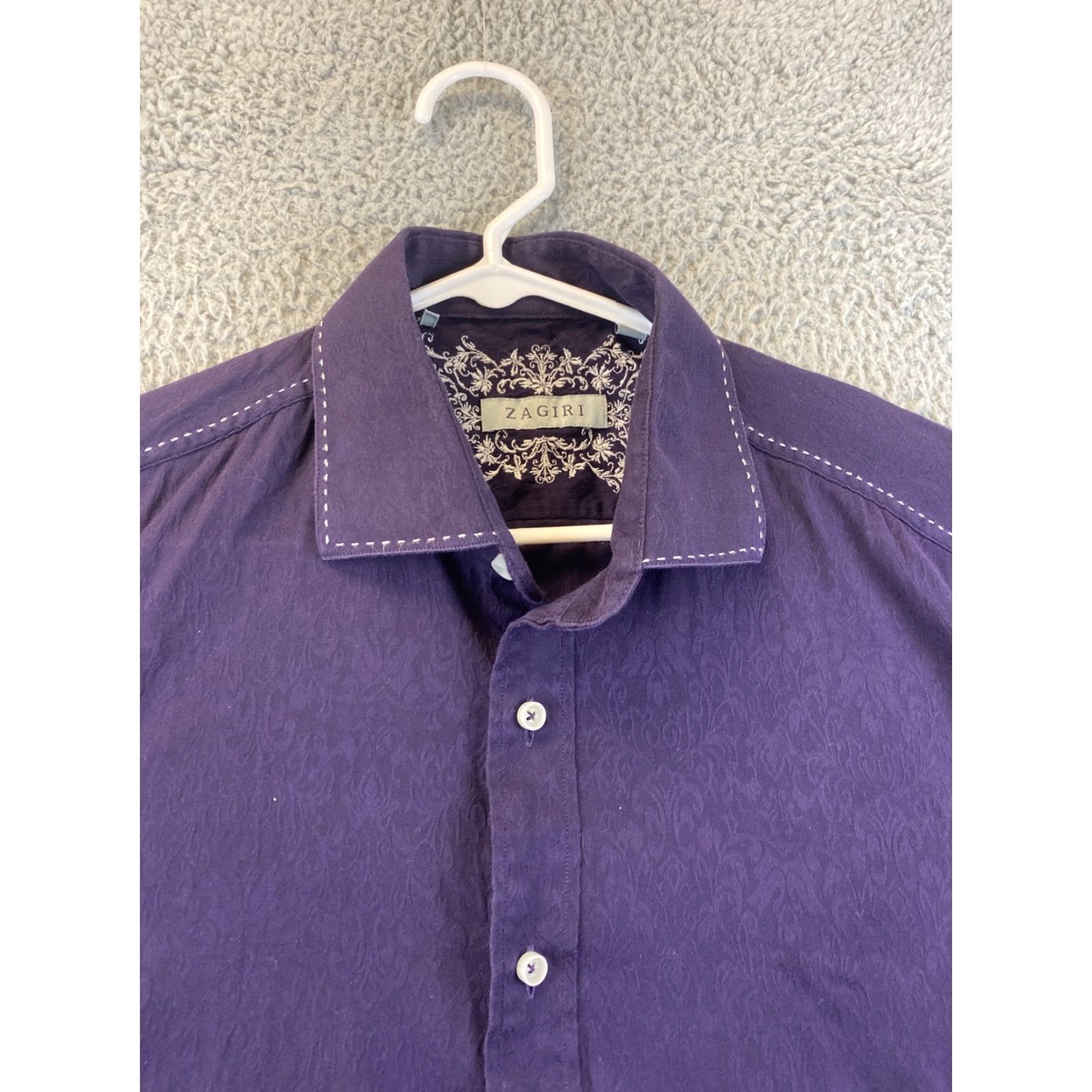 Vintage VINTAGE Zagiri Purple Dress Shirt XL Long Sleeve Solid Button-Up Mens Size 46R - 4 Thumbnail
