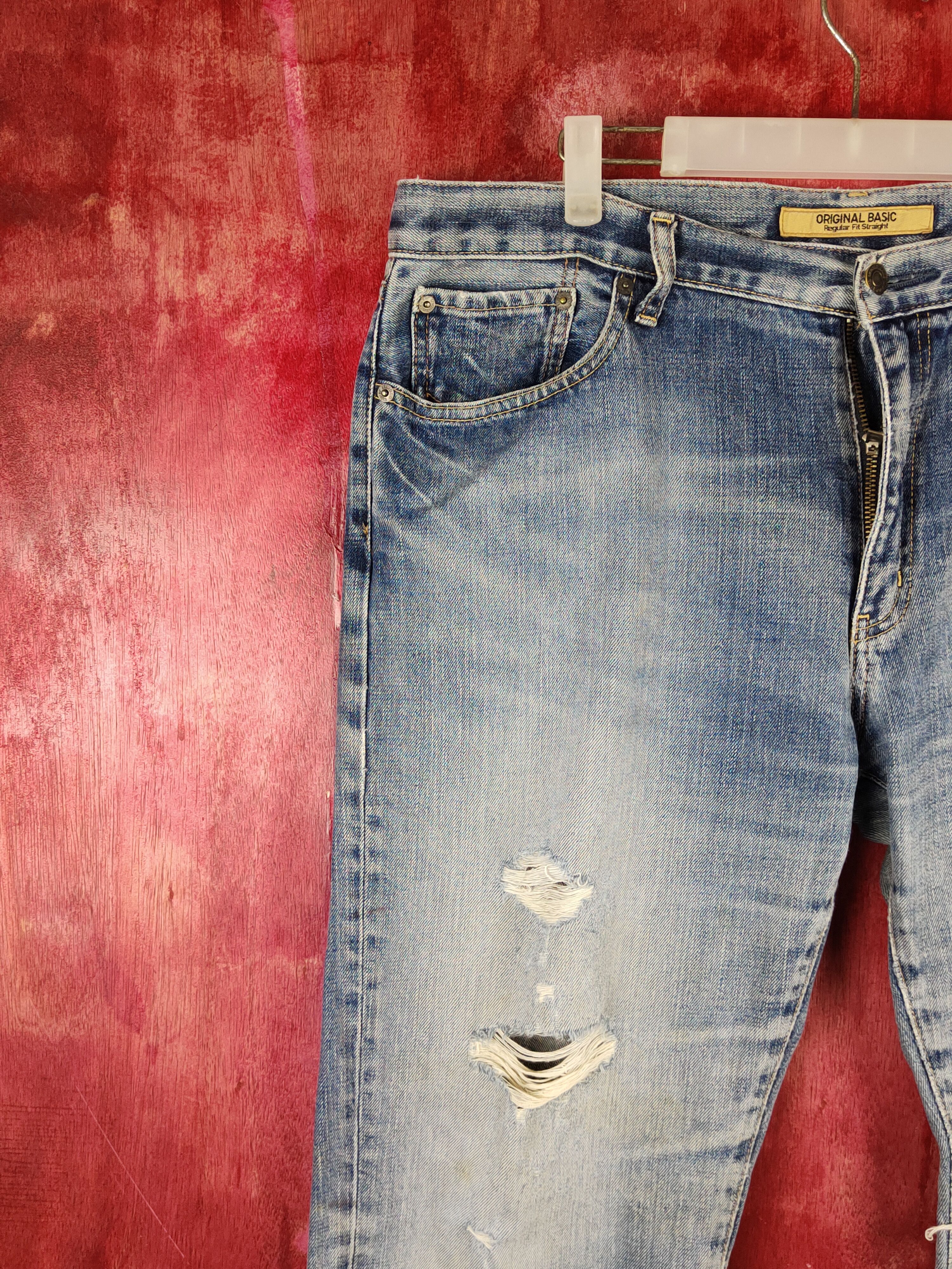 Japanese Brand DL Uniqlo Blue Distressed Ripped Jeans #S2197 Size US 38 / EU 54 - 3 Thumbnail