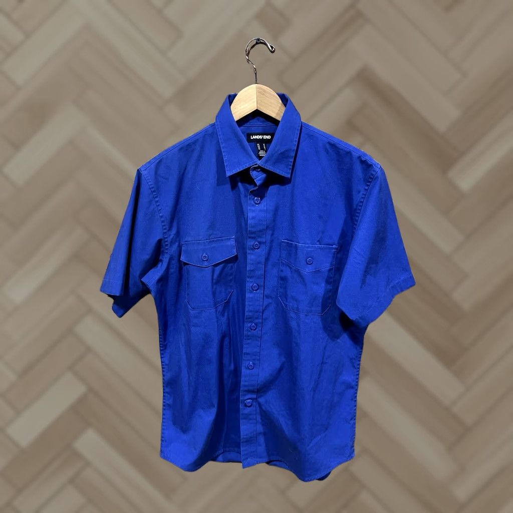 Lands' End Lands' End Mens Blue Short Sleeve Button-Up Shirt Size M Size US M / EU 48-50 / 2 - 1 Thumbnail